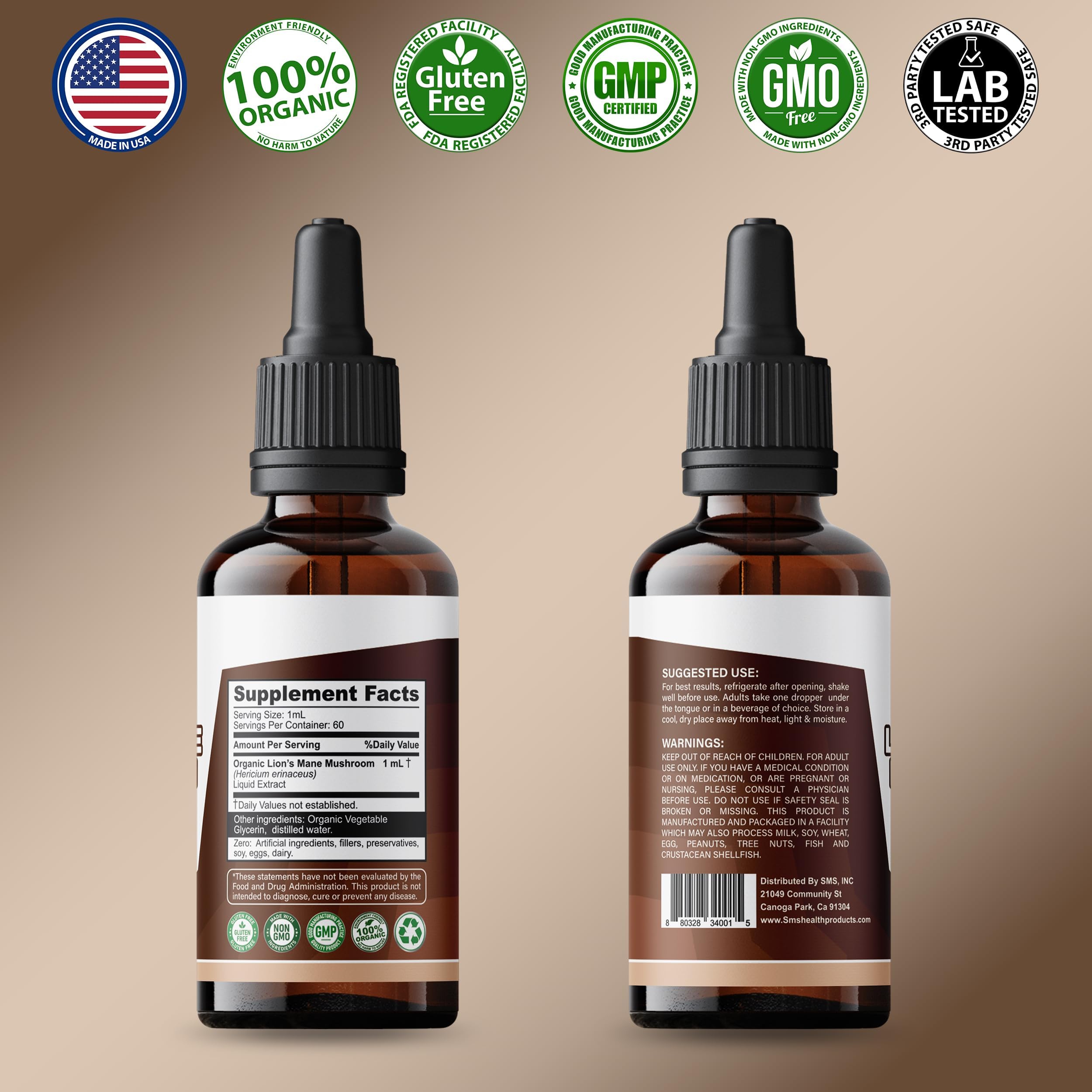 Lion's Mane Mushroom Drops Supplement, Lions Mane Tincture, Natural