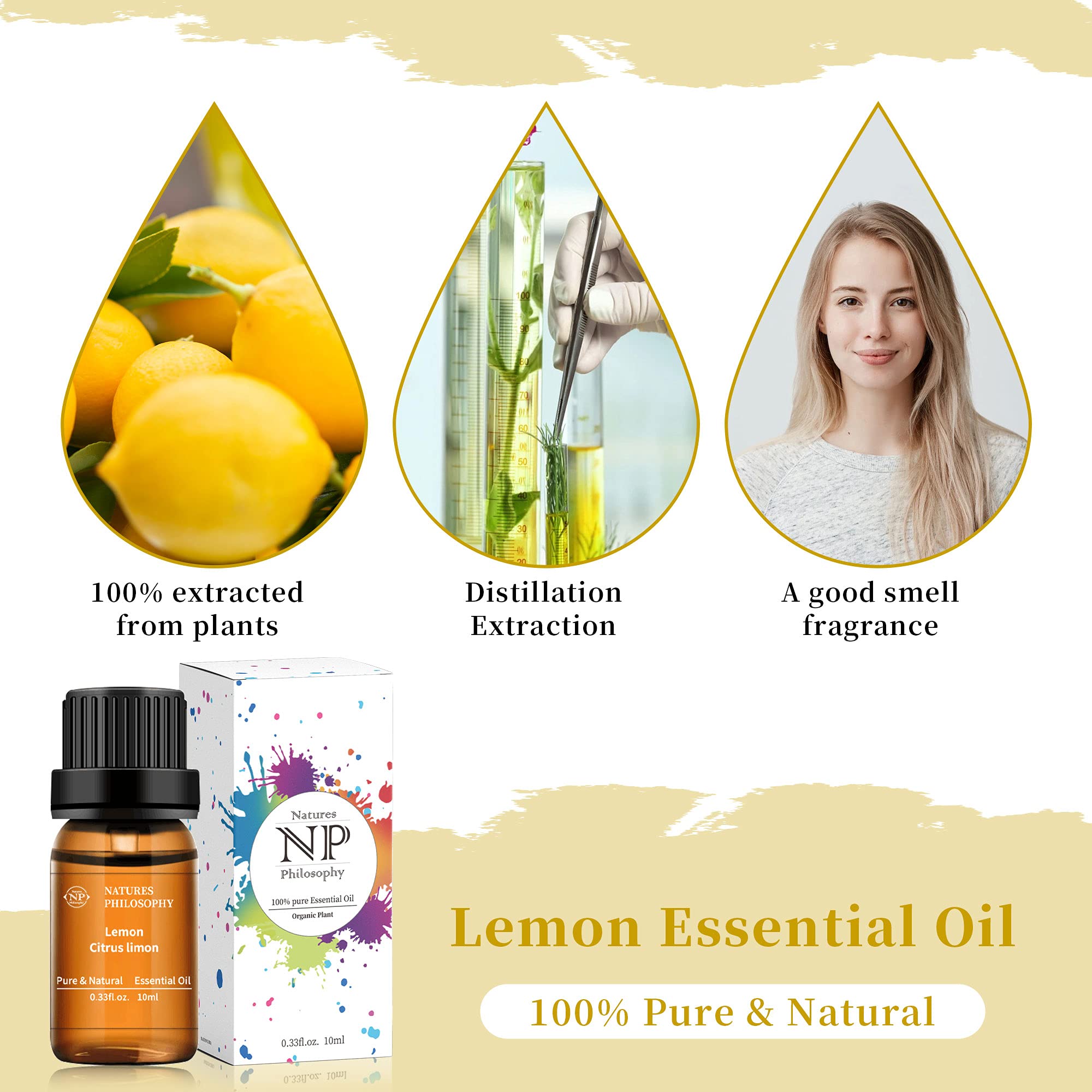 Lemon Essential Oil,100% Pure Organic Essential Oils for Aromatherapy, Diffuser, Massage, Soap Making
