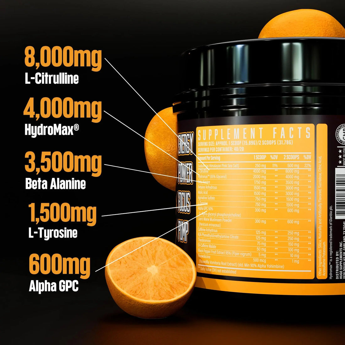 Huge Supplements Wrecked Pre-Workout, 30G+ Ingredients Per Serving to Boost Energy