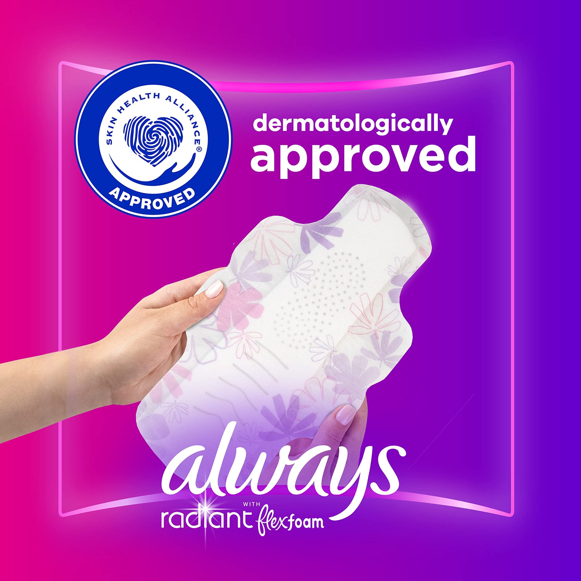 Always Radiant Feminine Pads For Women, Size 3 Extra Heavy Absorbency, With Flexfoam Always
