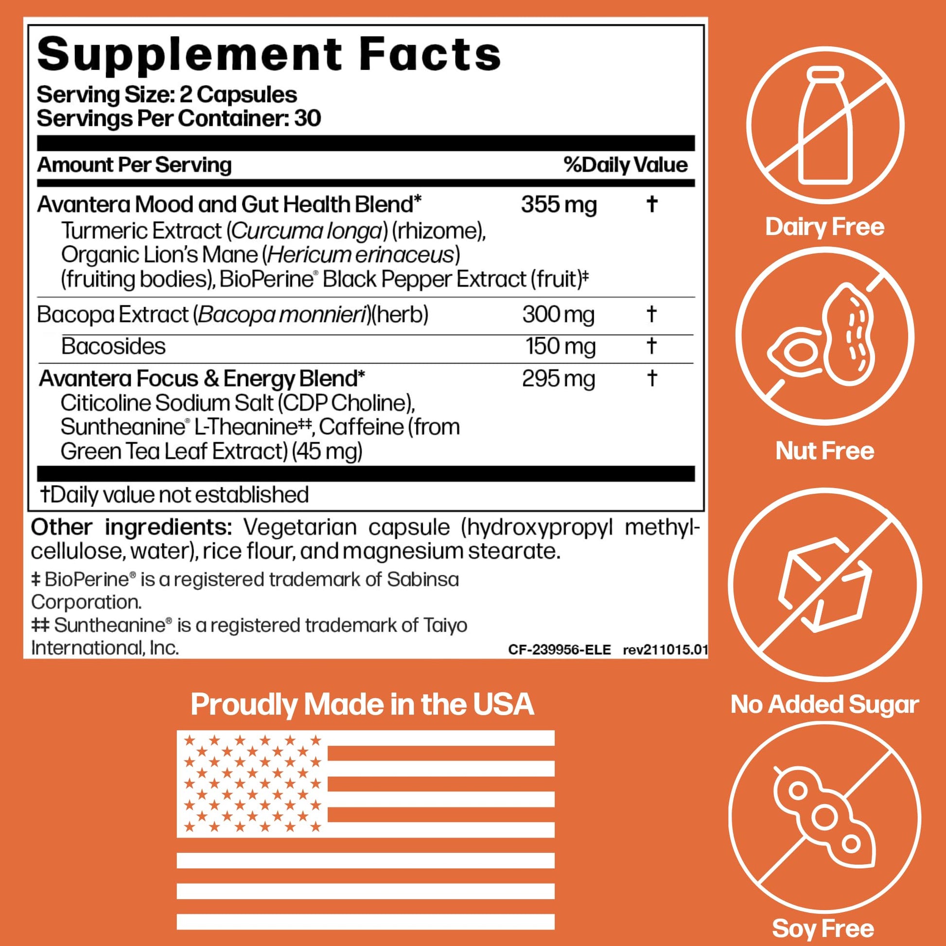 Avantera Premium Nootropic, Elevate | Energy, Focus, Mood, & Gut Health | 30 Day Supply Avantera