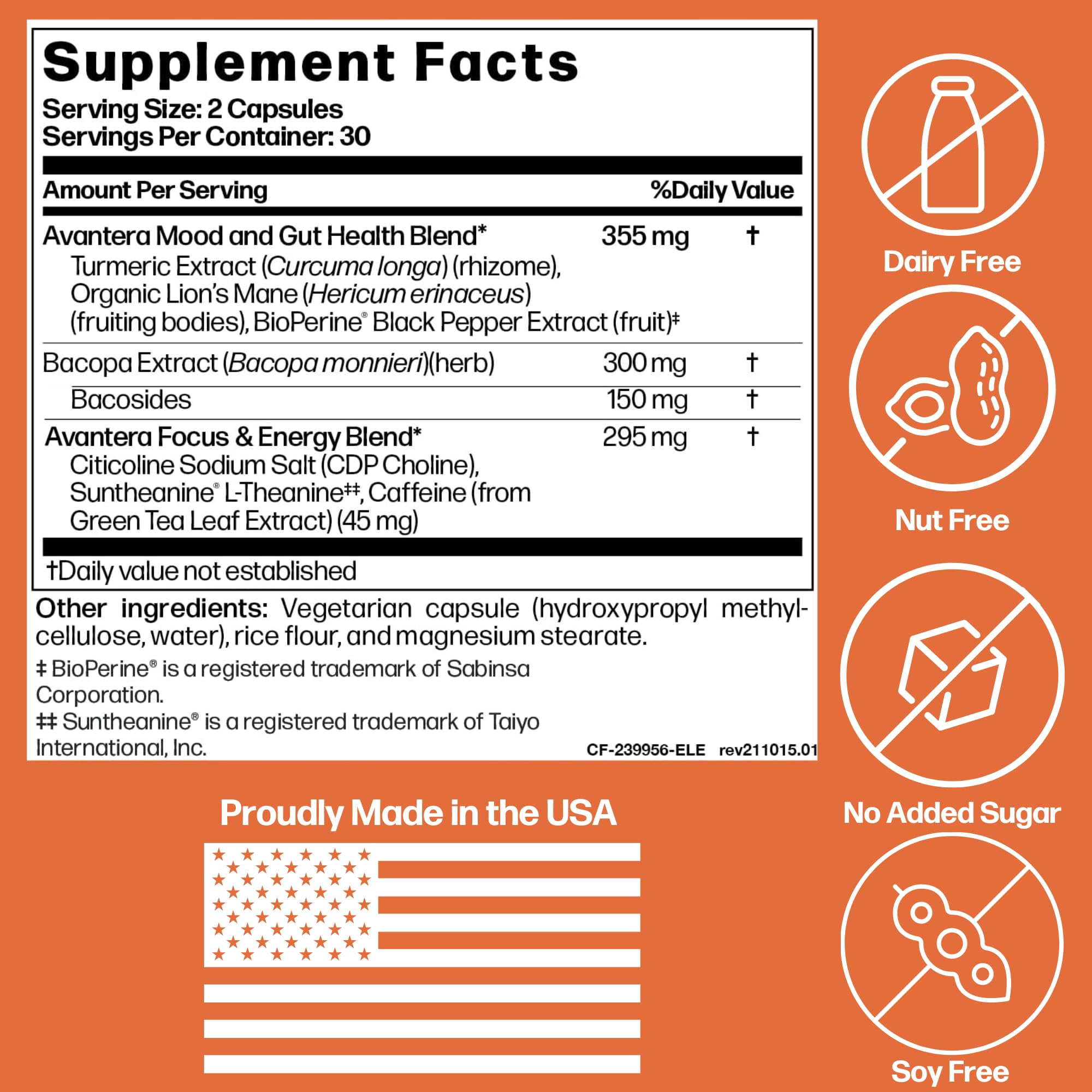 Avantera Premium Nootropic, Elevate | Energy, Focus, Mood, & Gut Health | 30 Day Supply Avantera