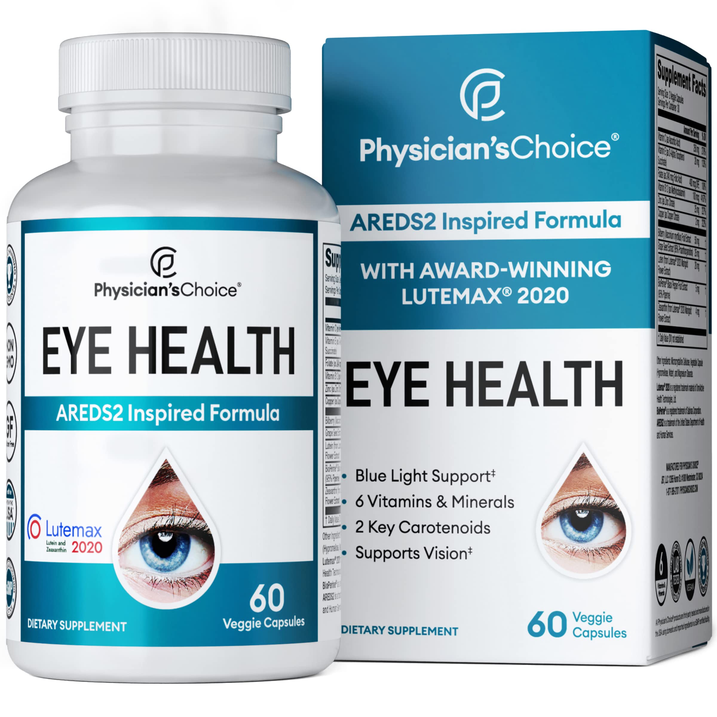 Areds 2 Eye Vitamins - Lutein, Zeaxanthin & Bilberry Extract - Supports Eye Physician's CHOICE