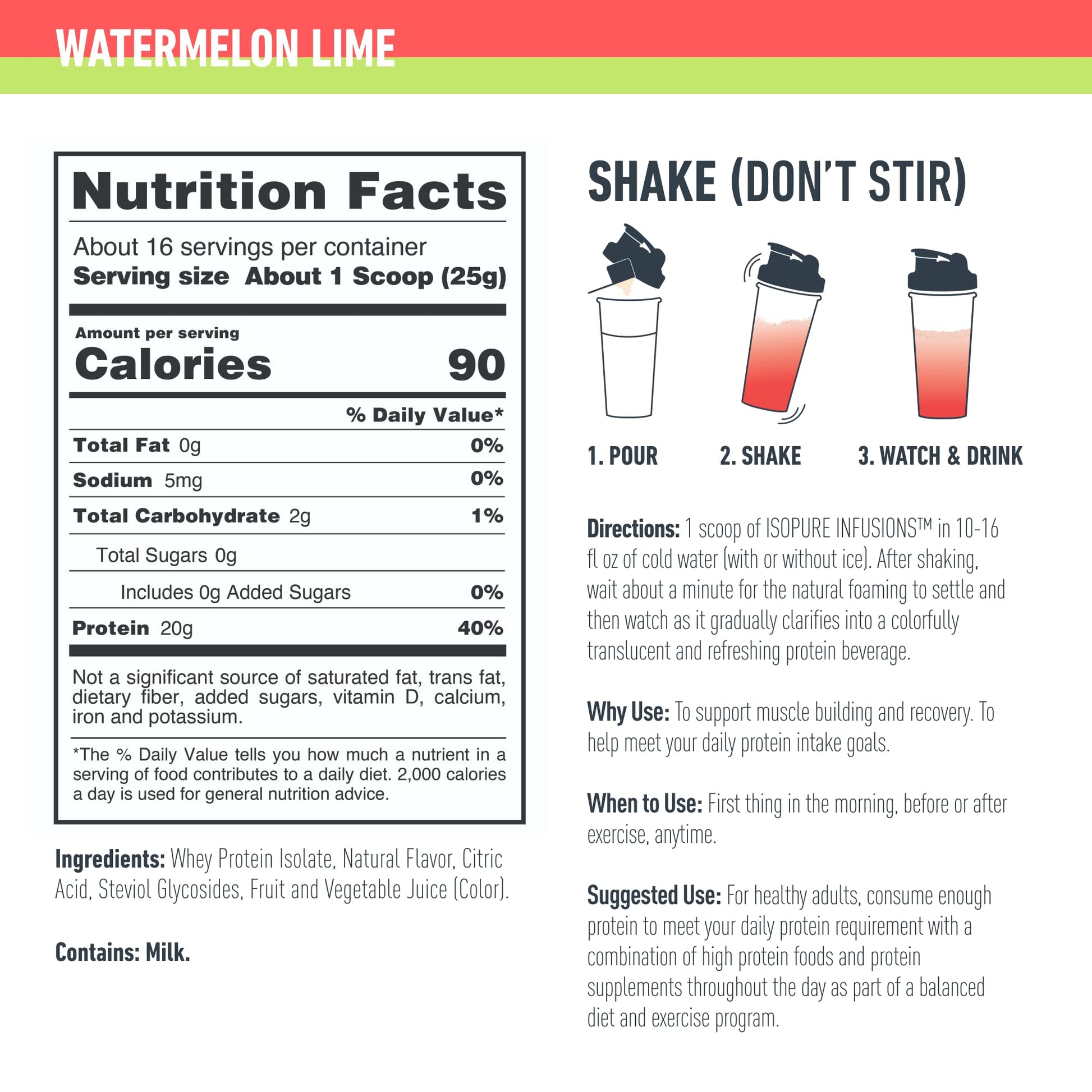 Isopure Protein Powder, Clear Whey Isolate Protein, Post Workout Recovery Drink Mix Isopure