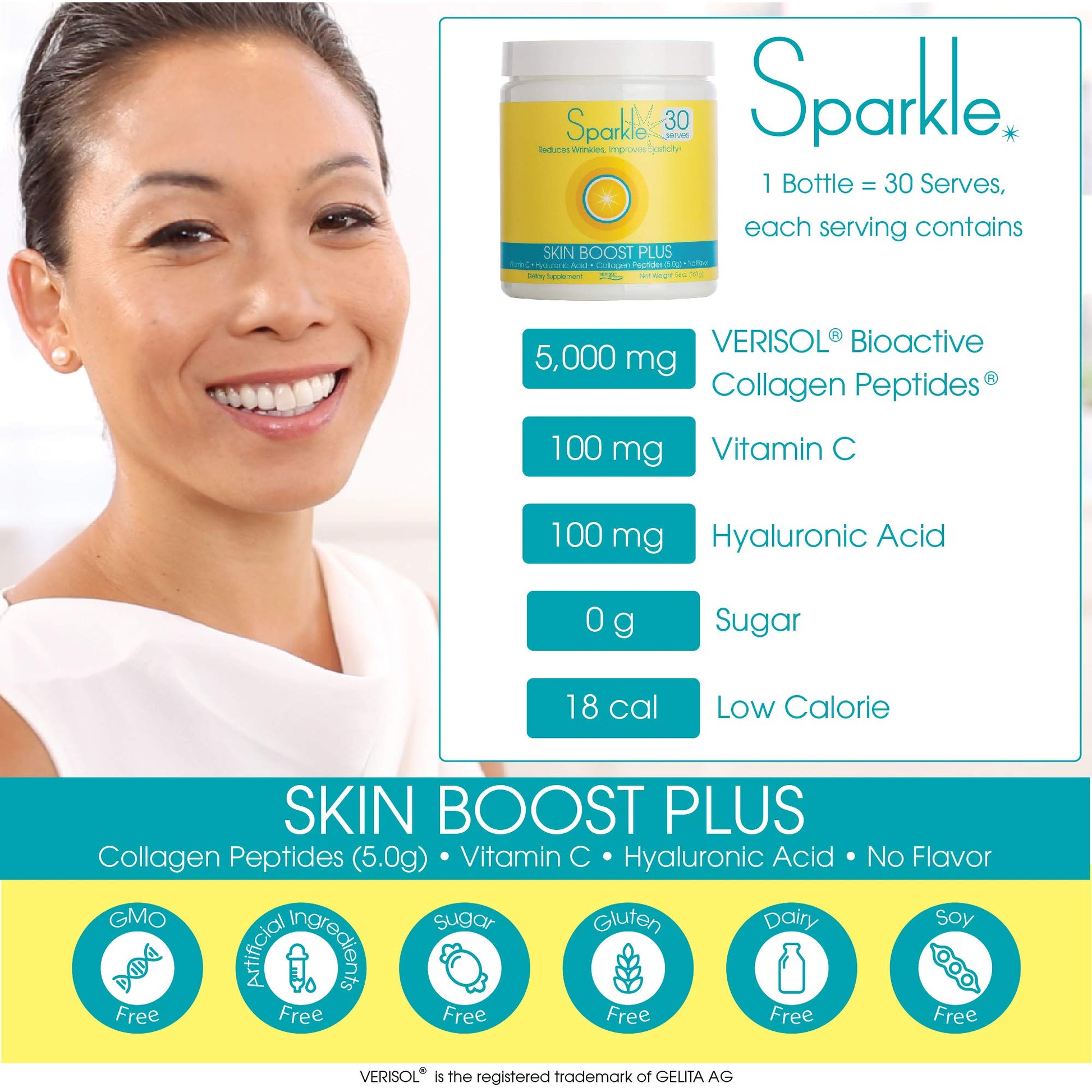 Hydrolyzed Collagen Powder - Sparkle Skin Boost Plus (No Flavor) [30-Serves] Verisol Pept Sparkle Collagen