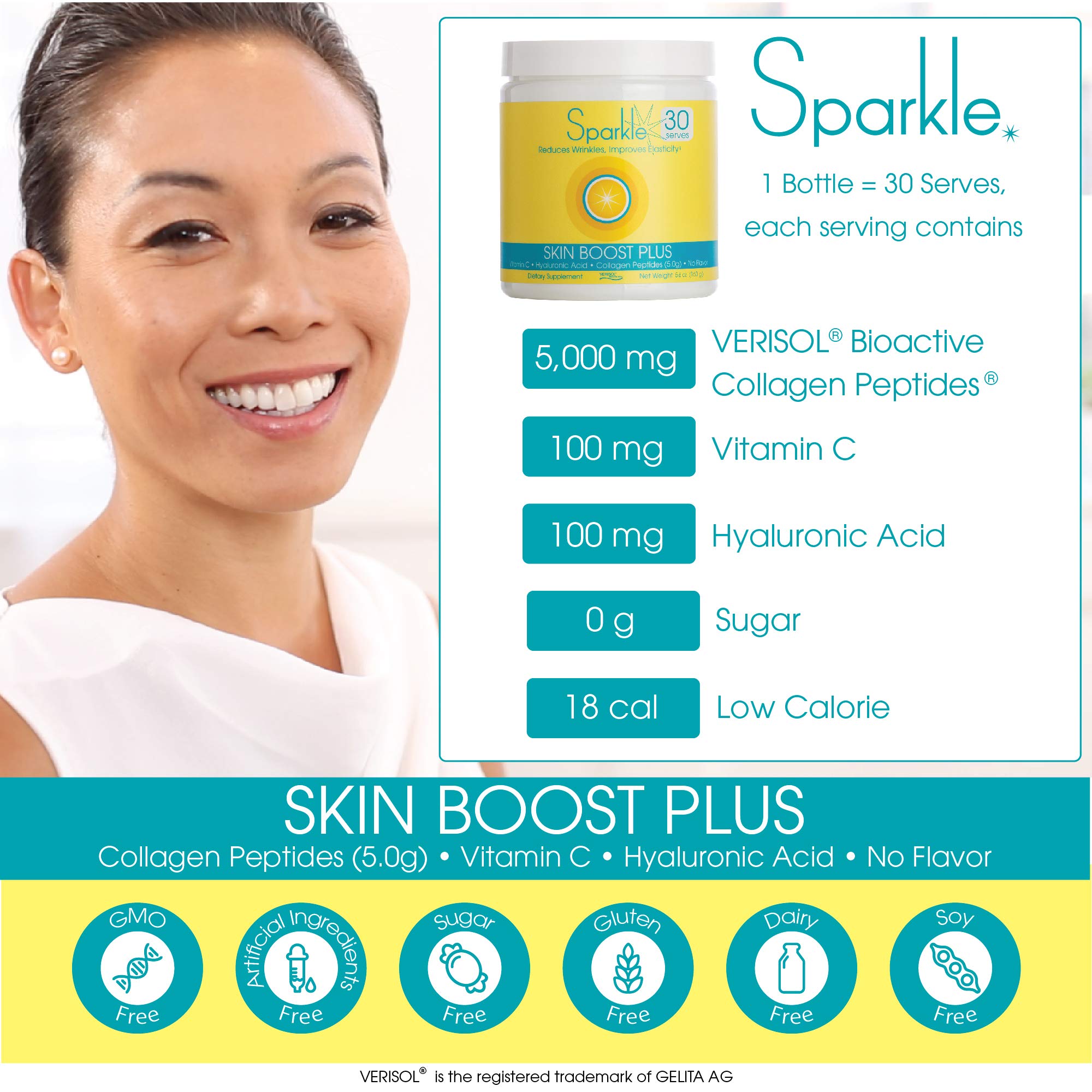 Hydrolyzed Collagen Powder - Sparkle Skin Boost Plus (No Flavor) [30-Serves] Verisol Pept Sparkle Collagen