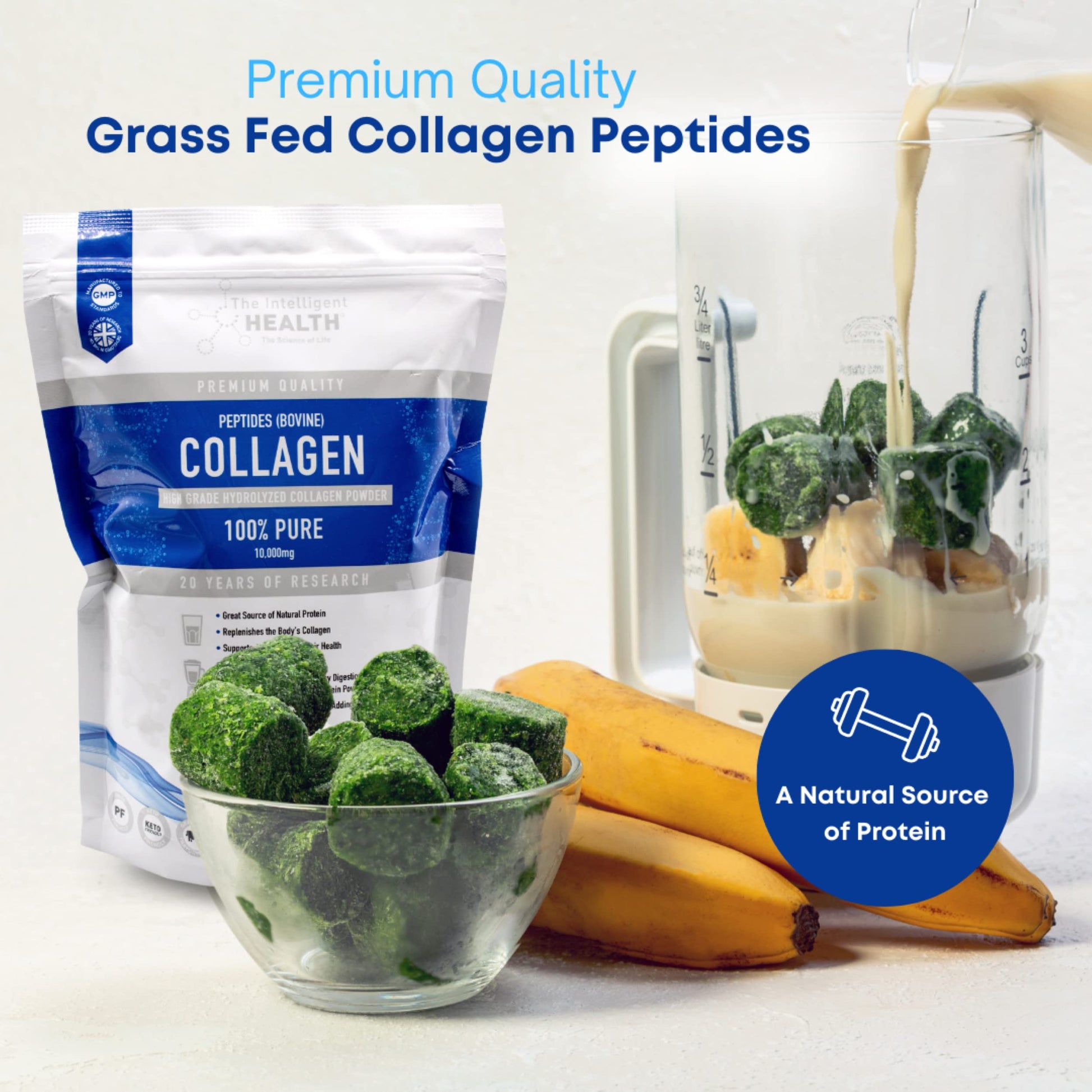 Hydrolysed Collagen Powder (Bovine) - High Protein Grass Fed Unflavoured Peptides The Intelligent Health