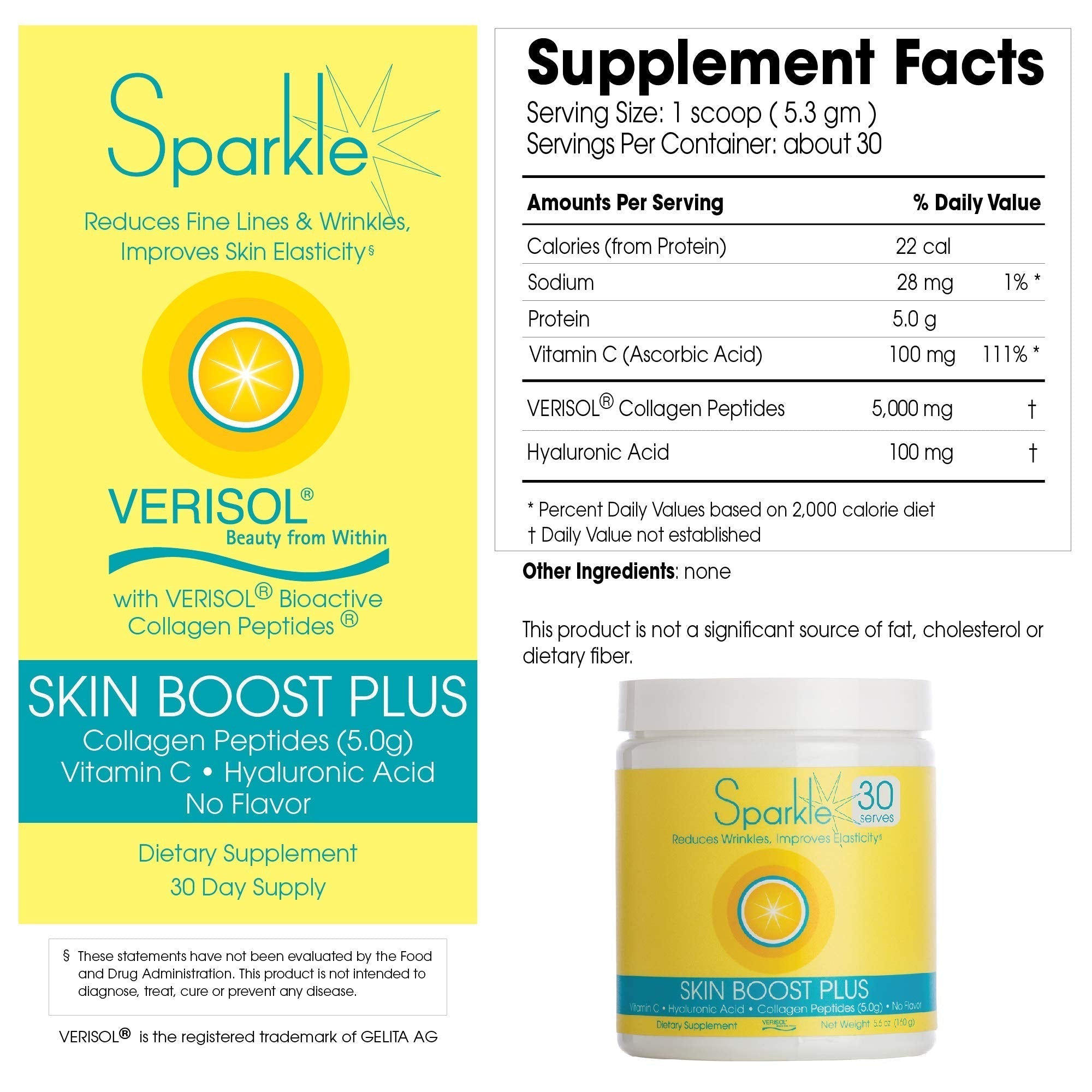 Hydrolyzed Collagen Powder - Sparkle Skin Boost Plus (No Flavor) [30-Serves] Verisol Pept Sparkle Collagen
