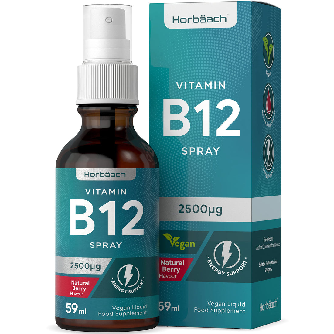 Vitamin B12 Spray 2500mcg | 59ml | High Strength Supplement | Natural Berry Flavour 