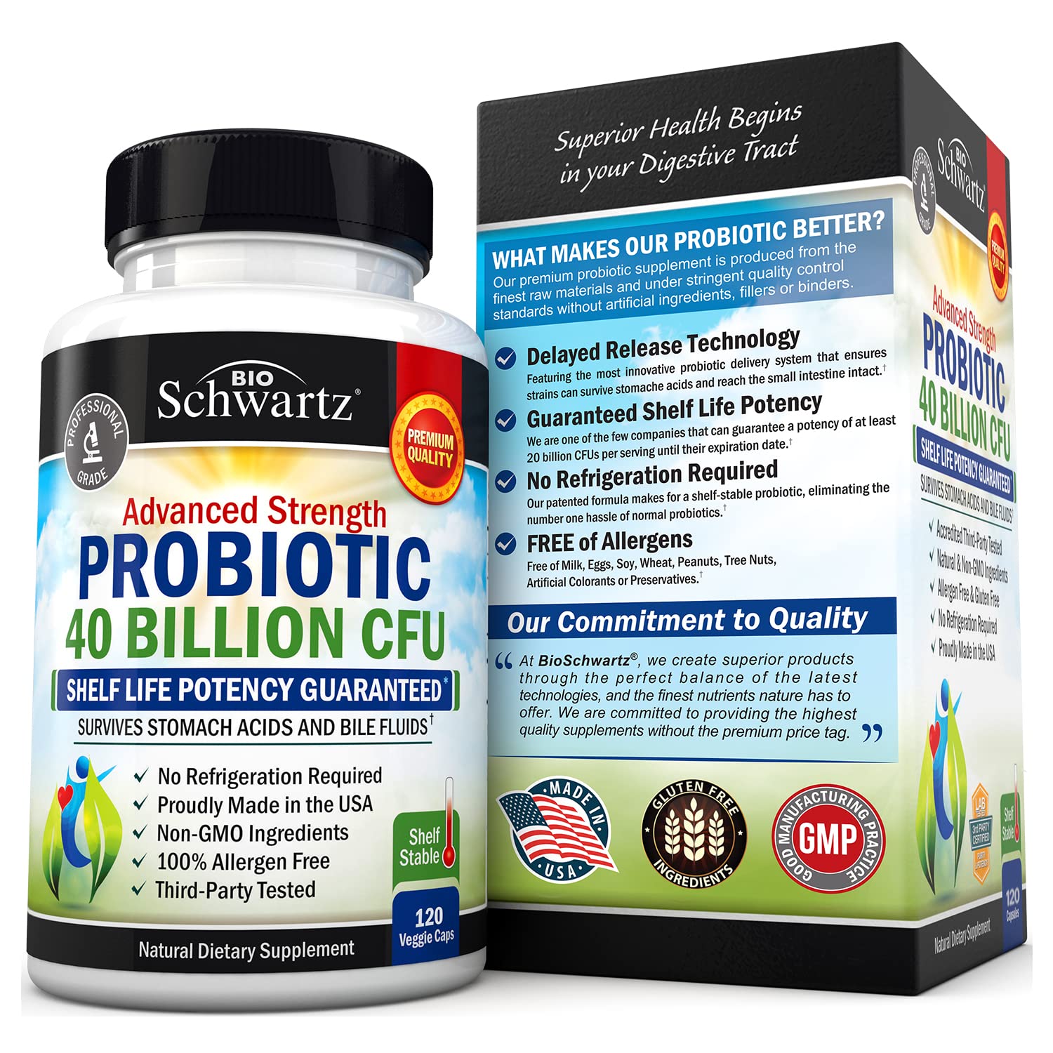 Daily Probiotic Supplement 40 Billion CFU - Gut Health Complex with Astragalus BioSchwartz