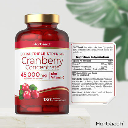 Cranberry Capsules 45,000 mg | High Strength Cranberry Extract with Vitamin C