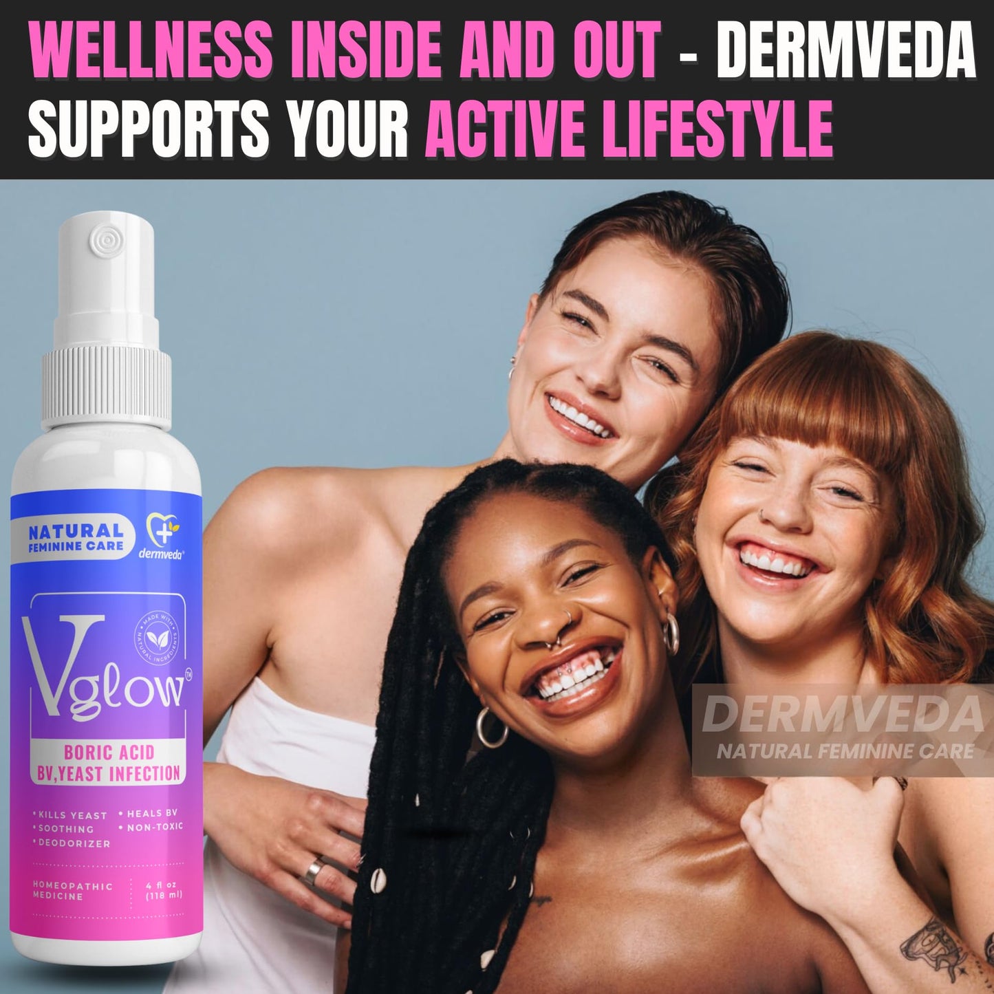 Dermveda Boric Acid BV Relief for Women - Natural Yeast Infection, Odor, Itch Relief Solution