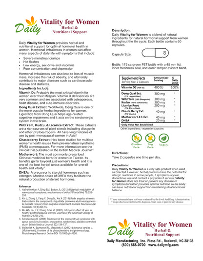 Daily Manufacturing Vitality for Women™ (Vitamin D3, Dong Quai Extract, Wild Yam, Kudzu, Licorice Root