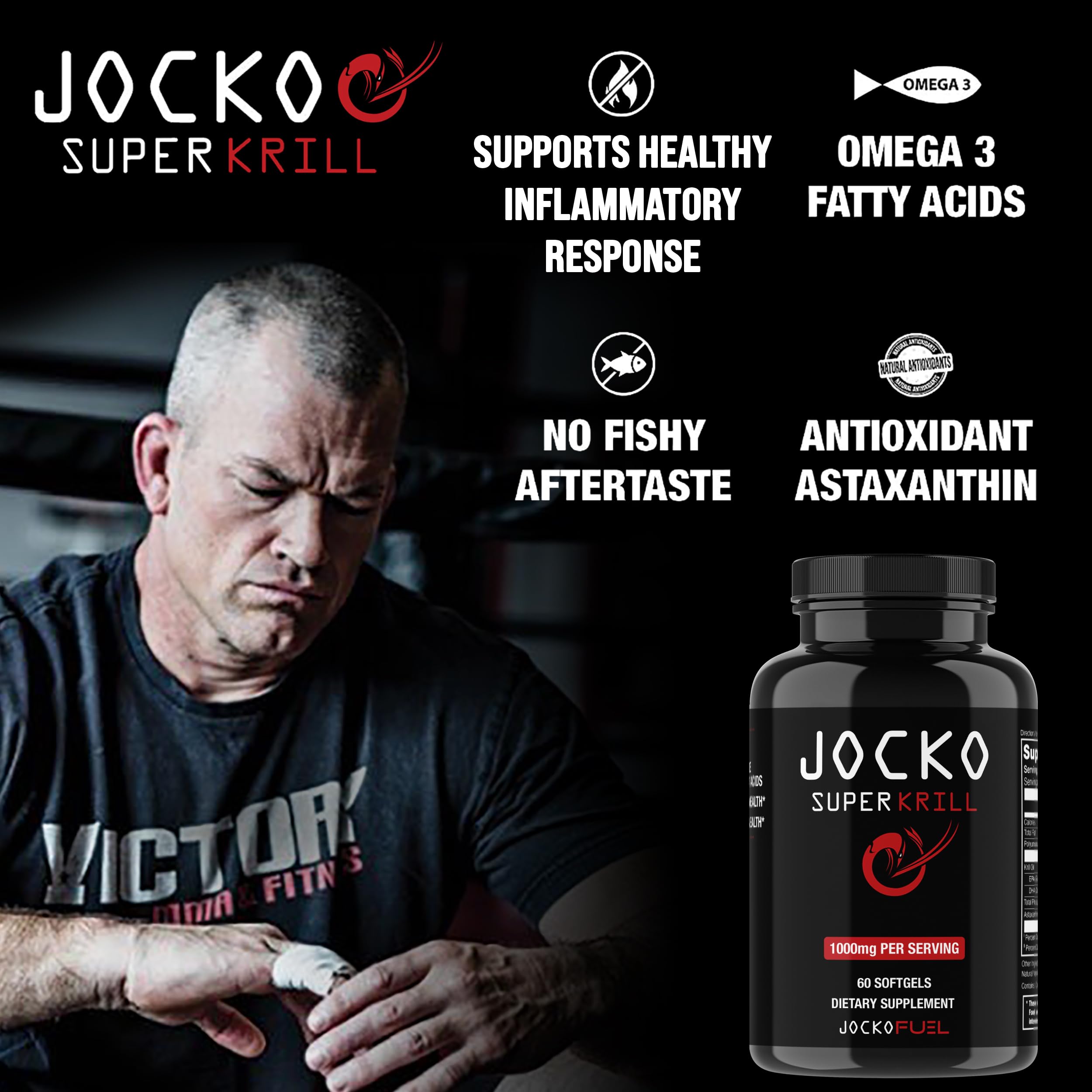 Jocko Fuel Antarctic Krill Oil Omega 3 Fatty Acid Supplements DHA & EPA - 1000mg Softgel Jocko Fuel