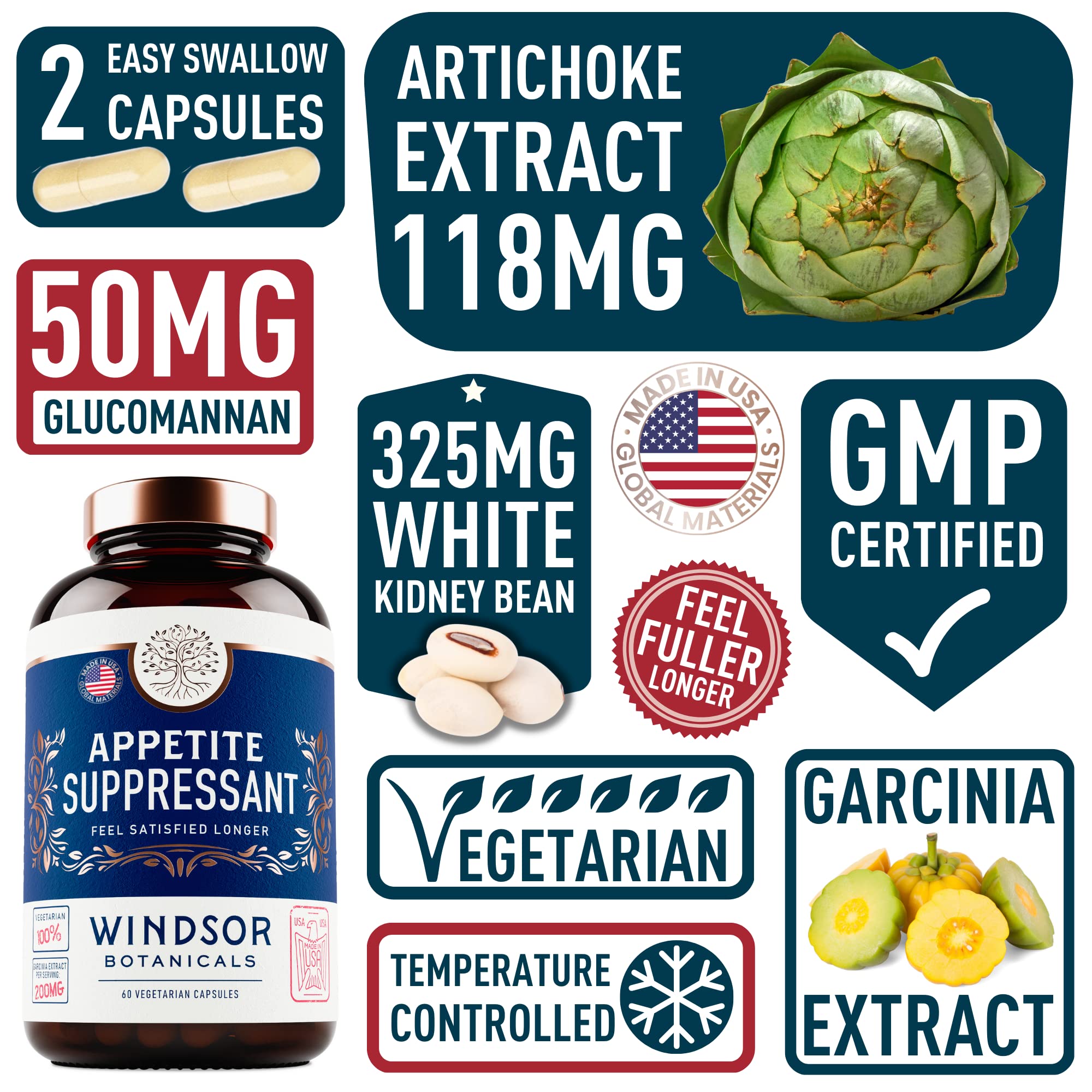 Appetite Suppressant for Weight Loss - Garcinia Cambogia, Glucomannan Appetite Control WINDSOR BOTANICALS