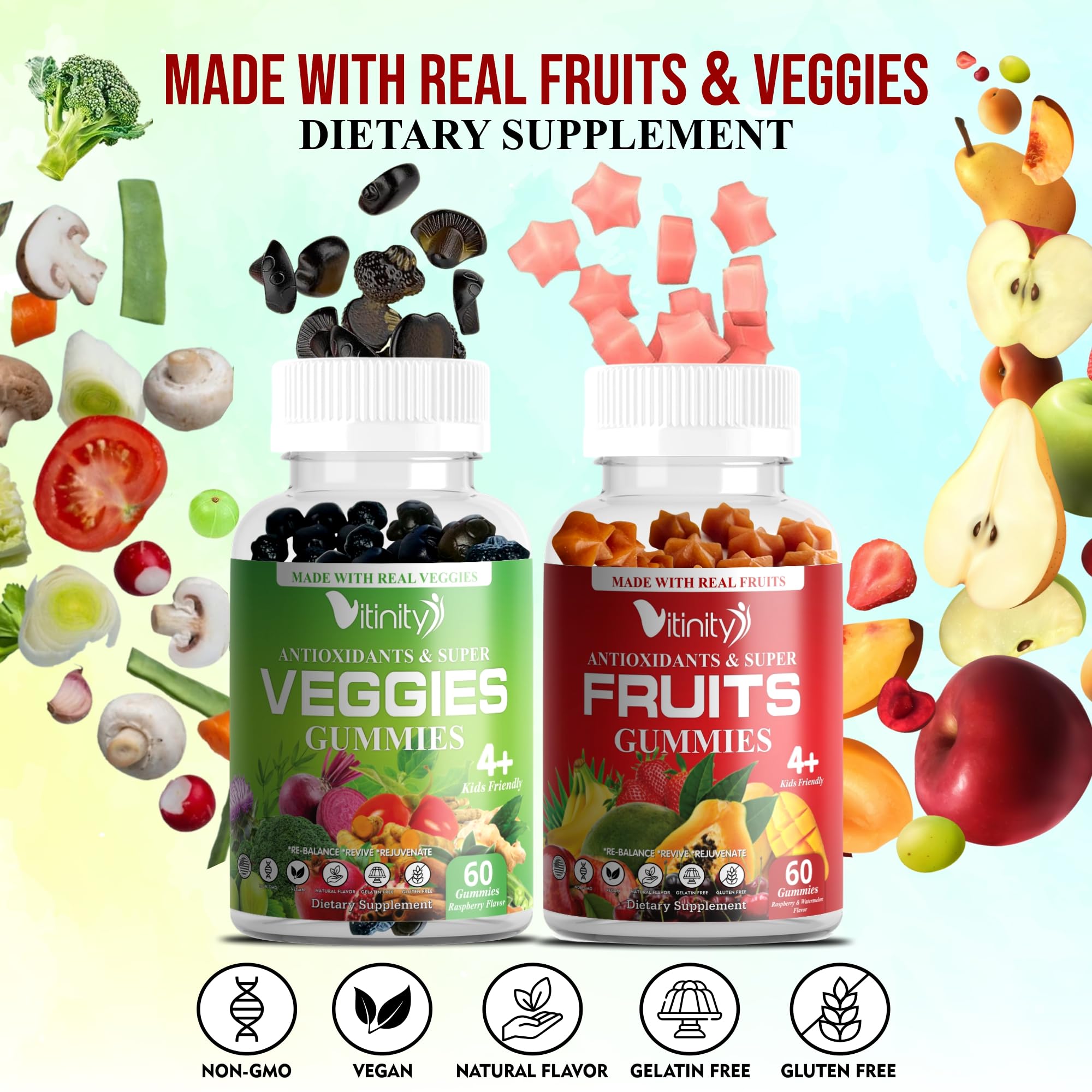 VITINITY Made with Real Fruit-Real Veggie Gummies-Superfood Vegetable Vitamin Sup VITINITY