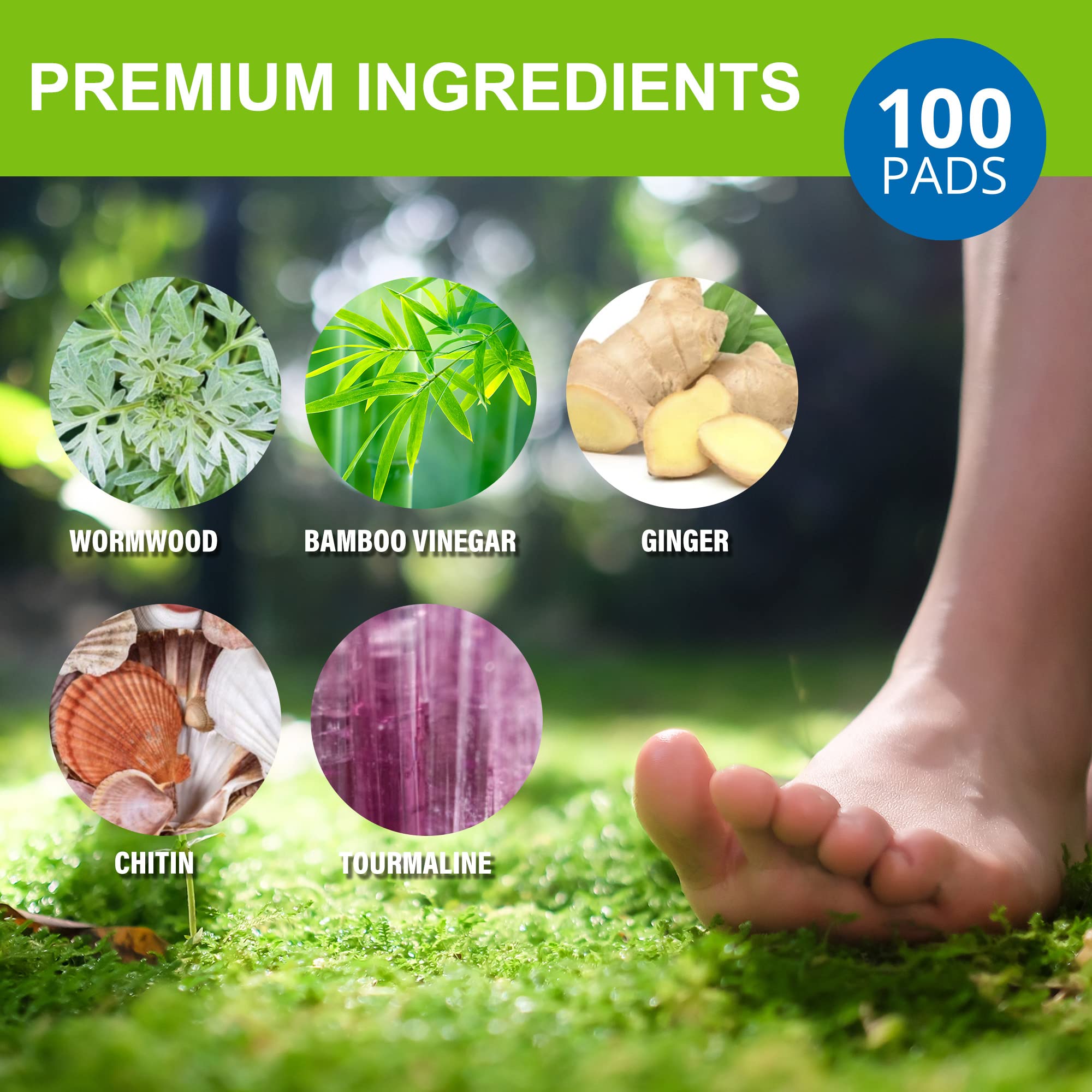 AOSORW 100 Pack Foot Pads, Ginger Oil Bamboo Charcoal Foot Pads, Foot Care Patch AOSORW