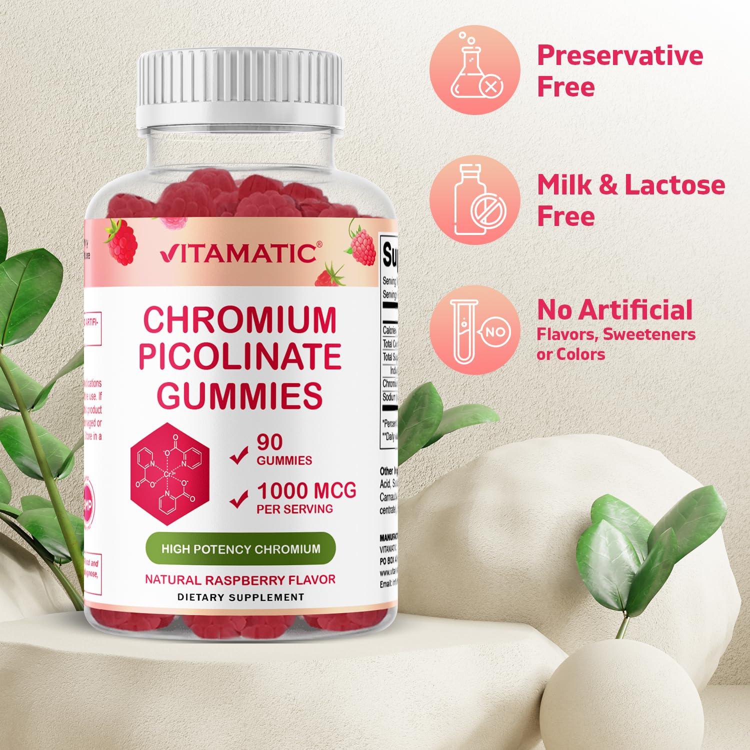 Vitamatic Chromium Picolinate 1000 mcg - 90 Gummies - High Potency Chromium Vitamatic