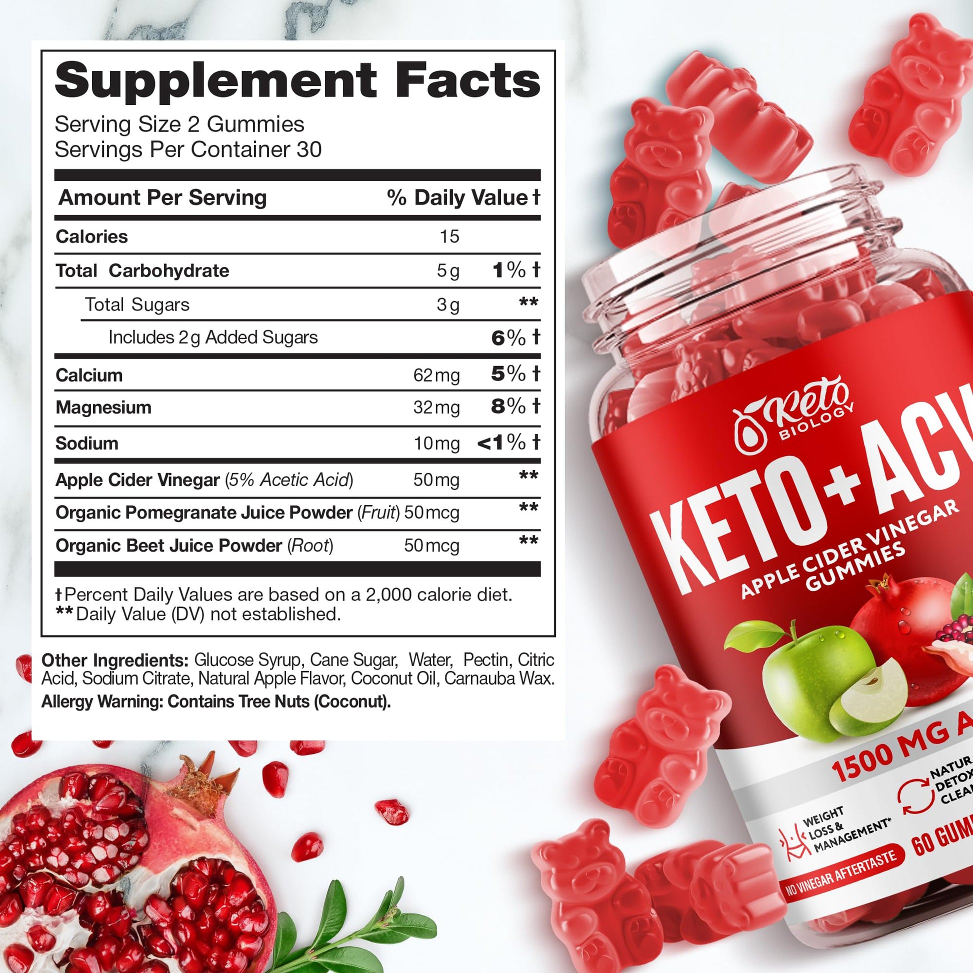 Keto ACV Gummies 1500 mg - ACV Keto Gummies for Weight Loss & Detox - Vegan Apple KETO BIOLOGY