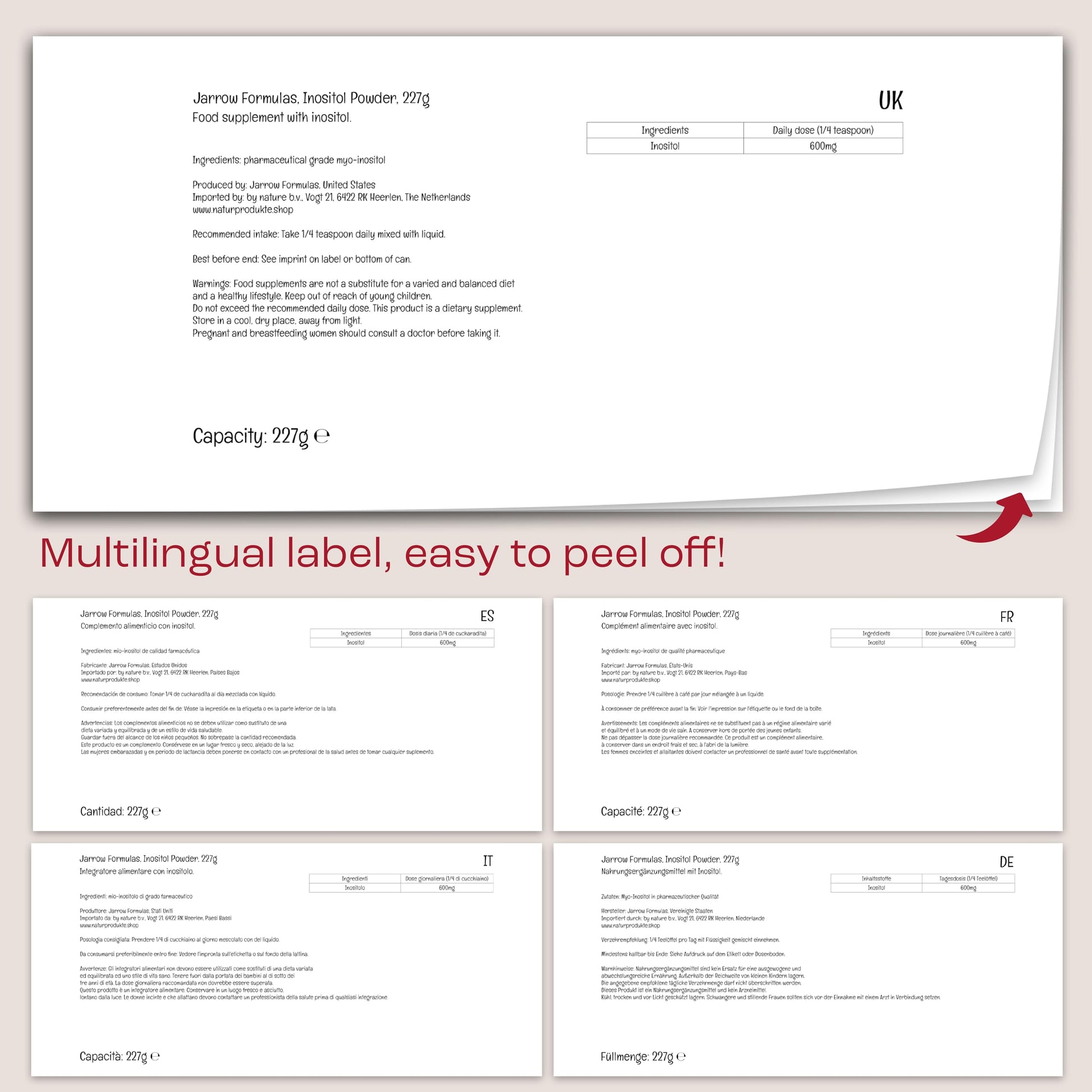 Jarrow Formulas, Inositol, as Myoinositol, High Dose, 227g Vegan Powder, Lab Tested Jarrow Formulas