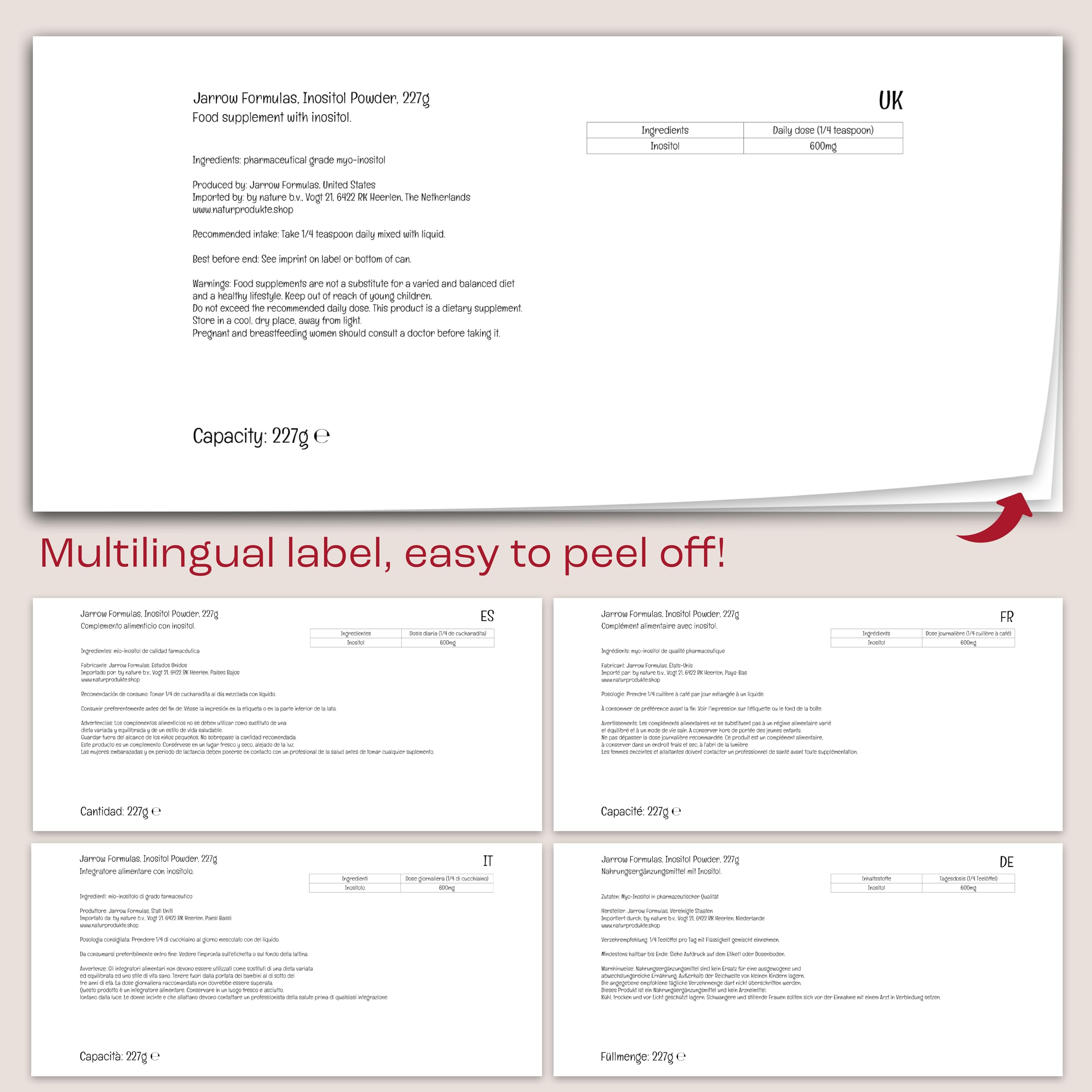 Jarrow Formulas, Inositol, as Myoinositol, High Dose, 227g Vegan Powder, Lab Tested Jarrow Formulas