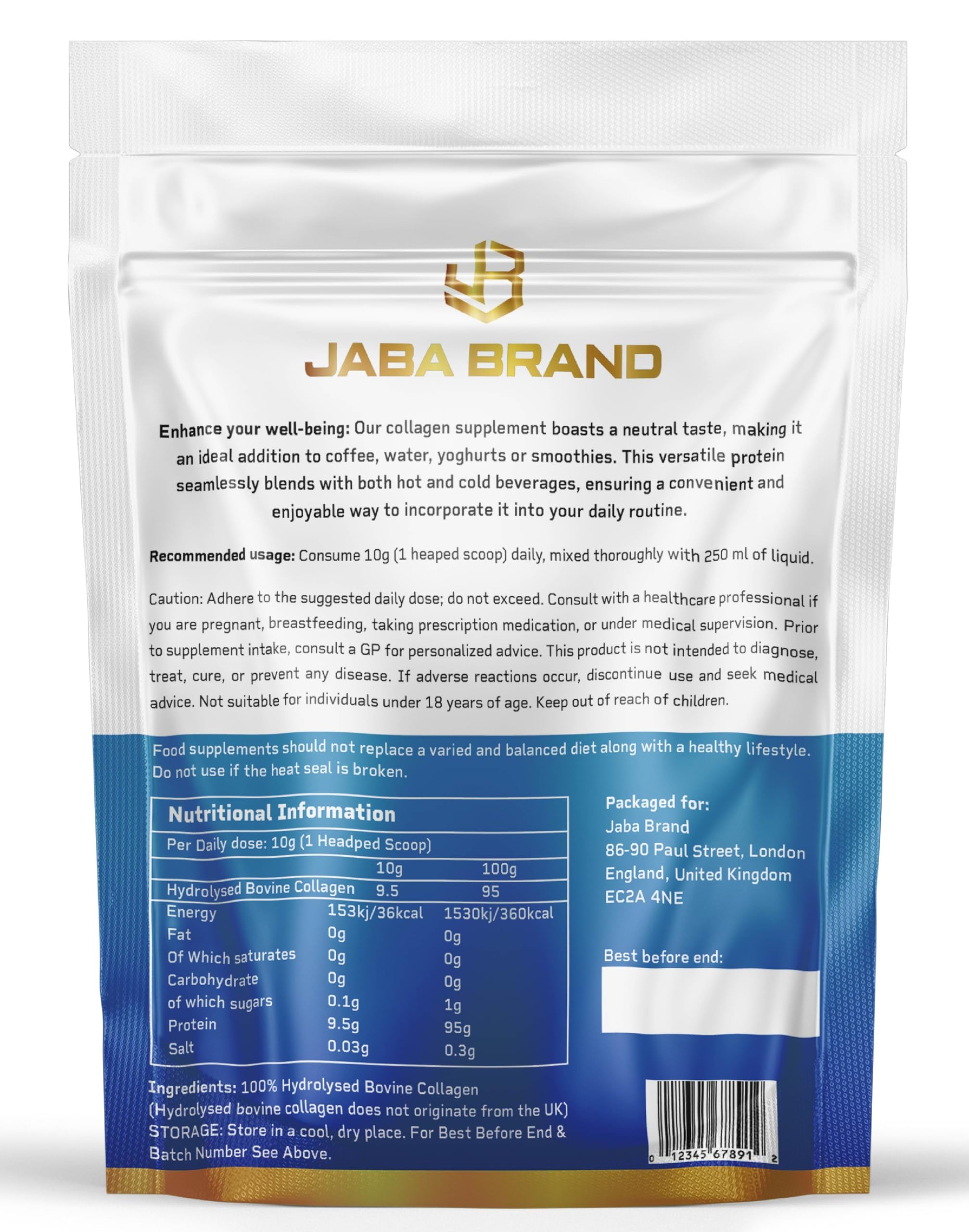 JABA BRAND - Halal Bovine Collagen Protein Powder for Hair, Nails, Joints and Skin JABA BRAND