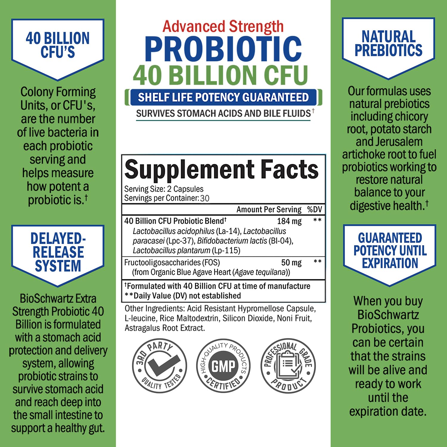 Daily Probiotic Supplement with 40 Billion CFU - Gut Health Complex with Astragalus BioSchwartz