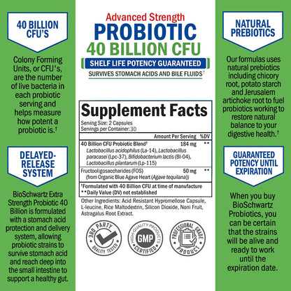 Daily Probiotic Supplement with 40 Billion CFU - Gut Health Complex with Astragalus BioSchwartz