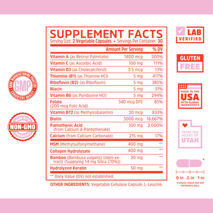 Zhou Hairfluence, Hair Growth Supplement with Biotin 5000mcg, Collagen, Keratin,