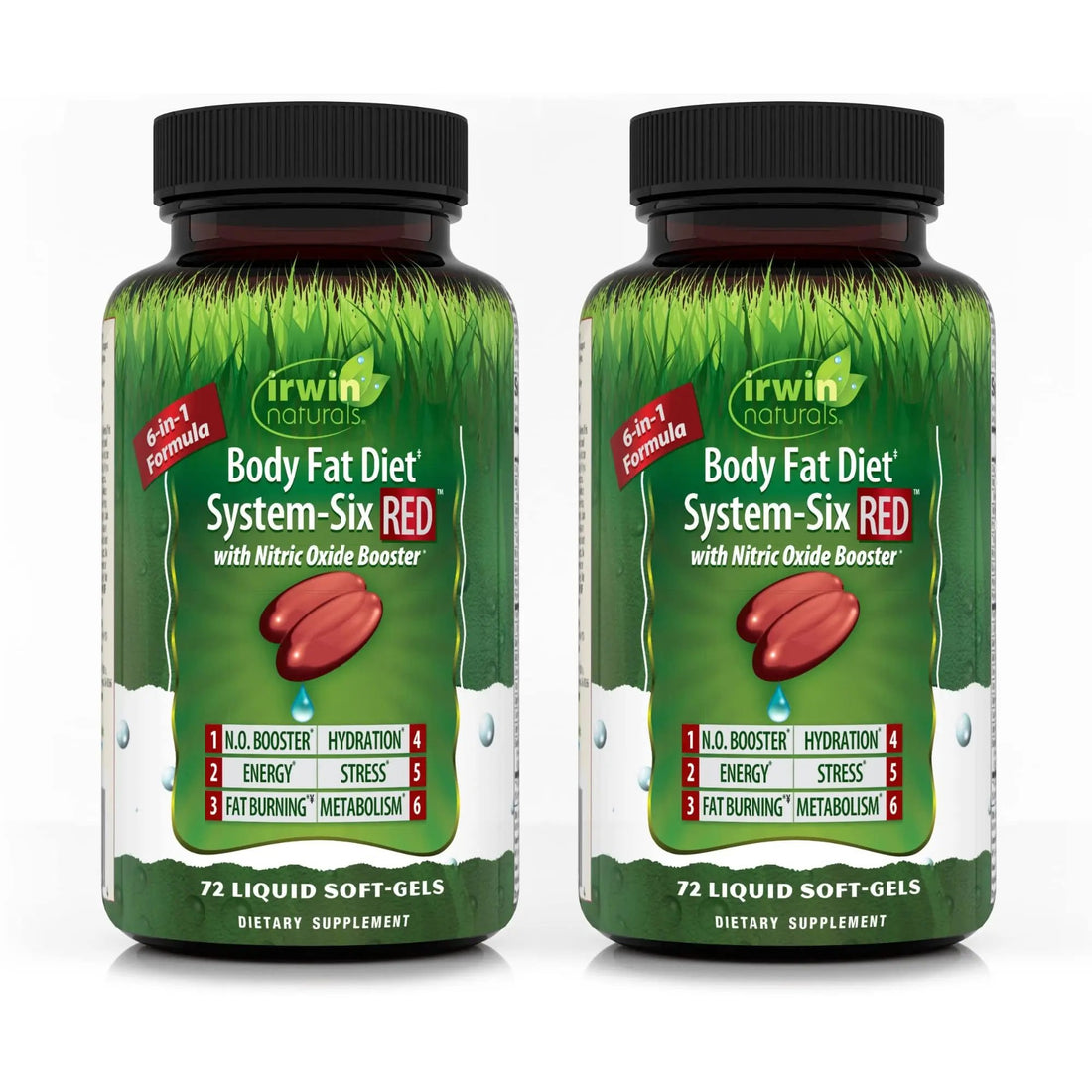 Irwin Naturals Body Fat Diet System-Six RED - 72 Liquid Soft-Gels, Pack of 2 - 6-in-1 Formula