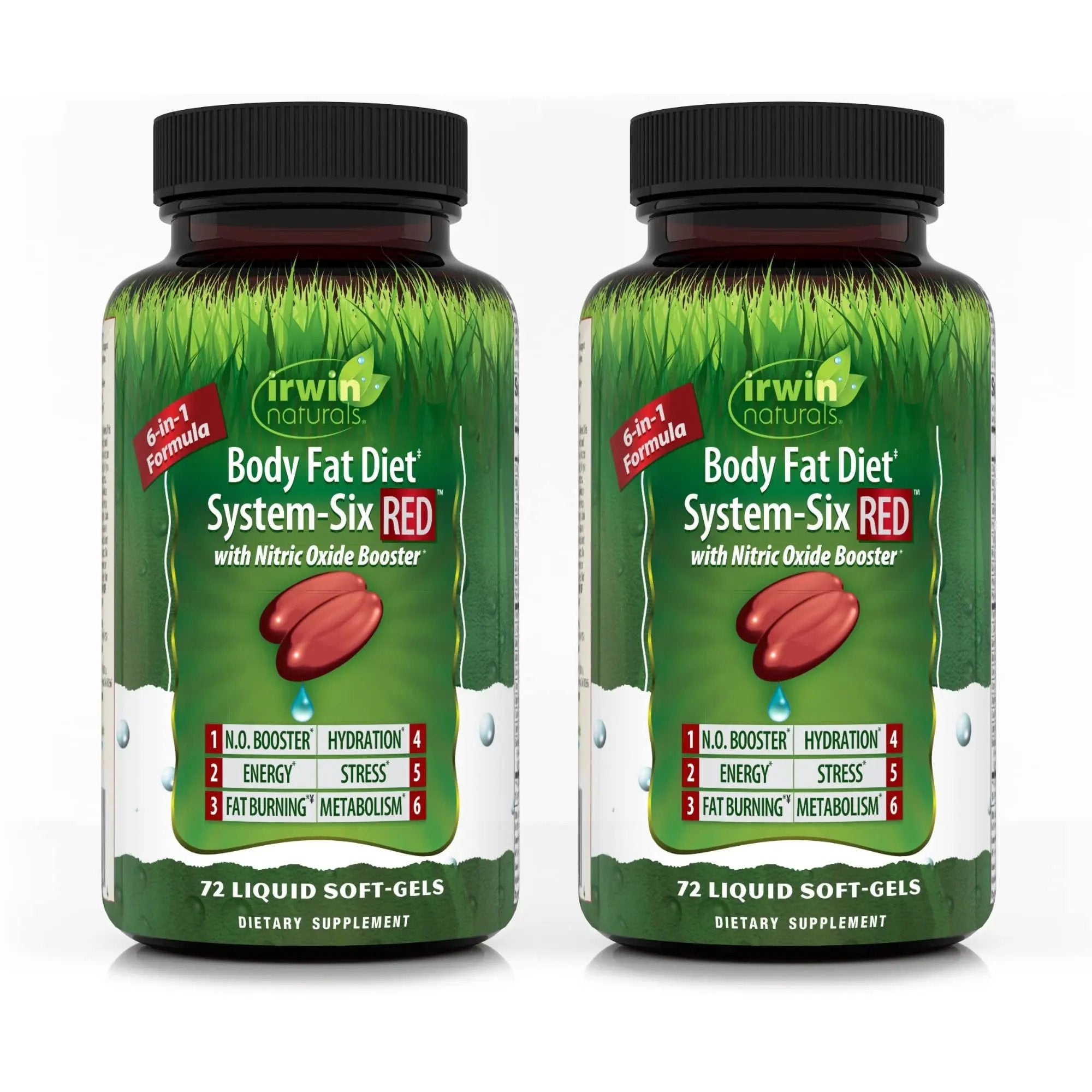 Irwin Naturals Body Fat Diet System-Six RED - 72 Liquid Soft-Gels, Pack of 2 - 6-in-1 Formula
