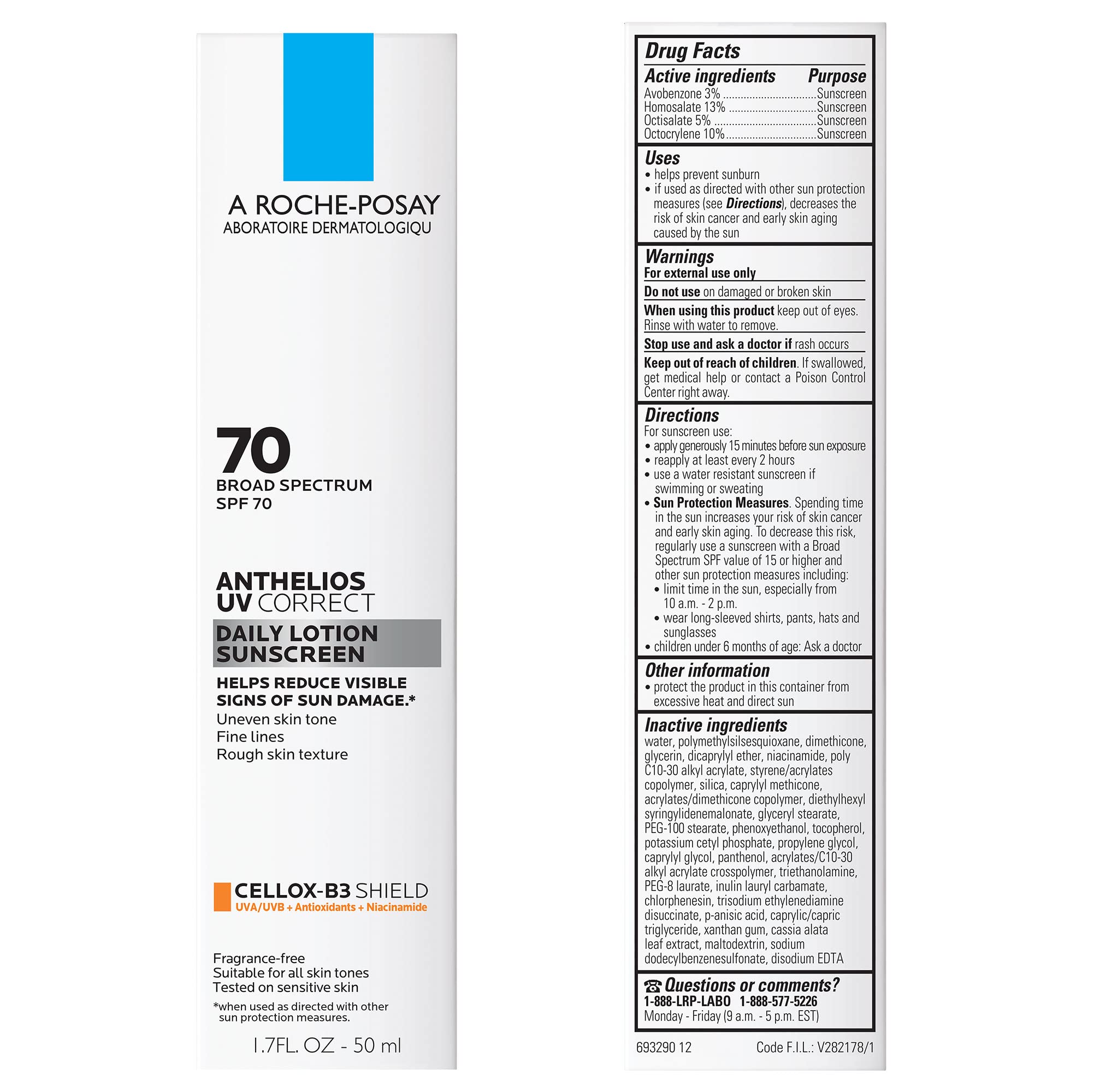 La Roche-Posay Anthelios UV Correct Sunscreen Moisturizer SPF 70, Daily La Roche-Posay