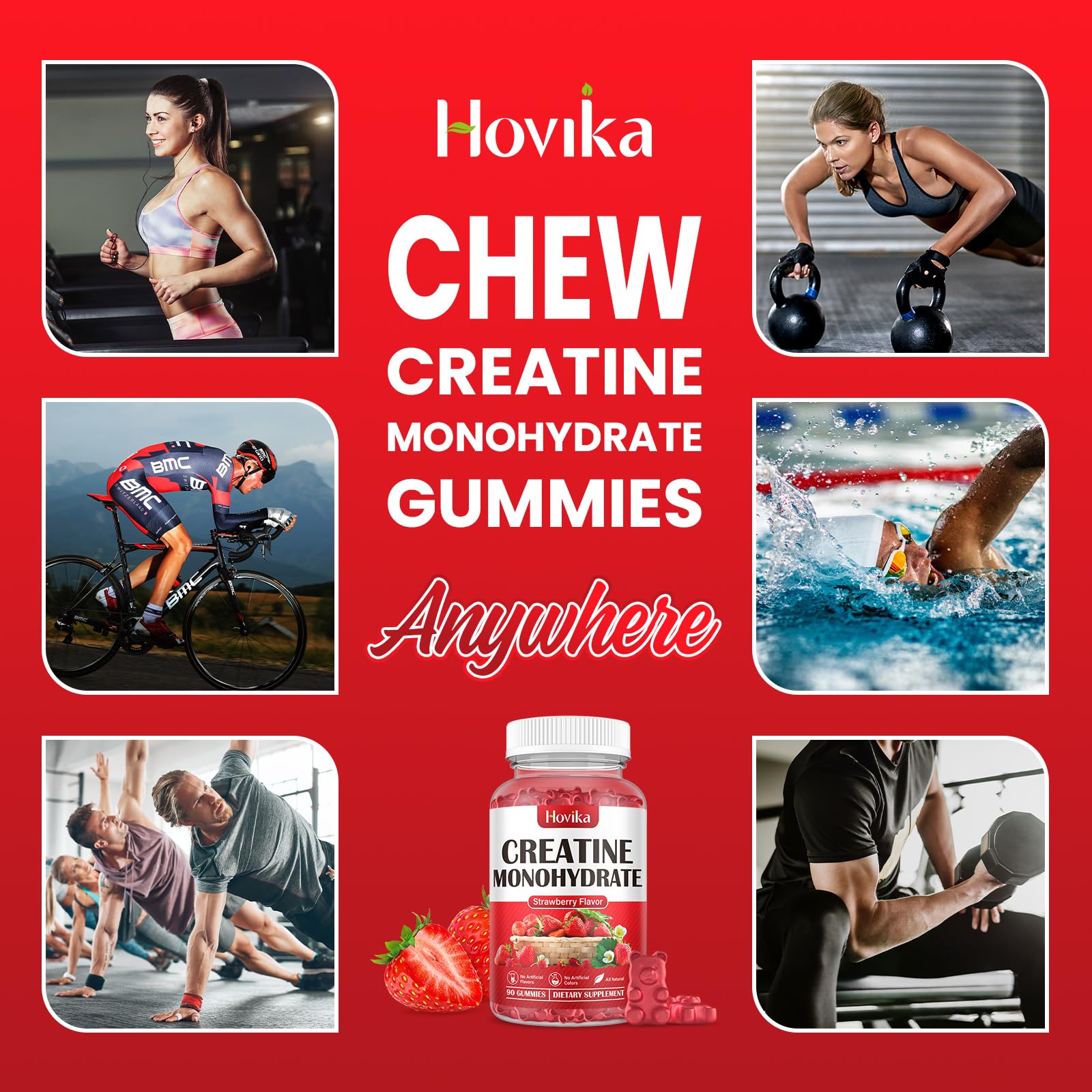 Hovika Creatine Monohydrate Gummies for Men & Women, Chewable 3g Creatine Monohy Hovika