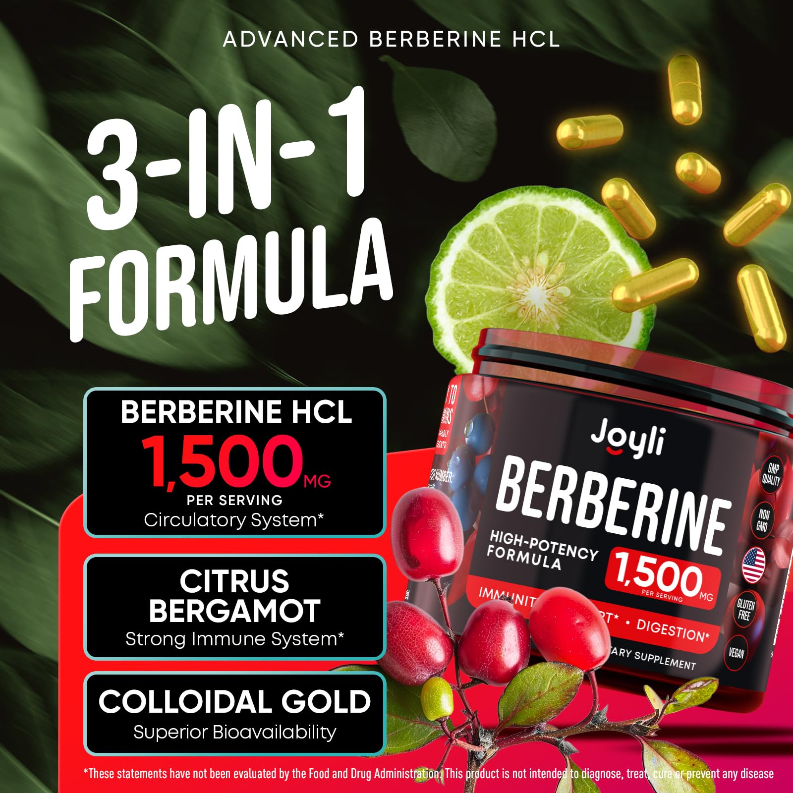 Joyli Berberine 1500MG - 180 Vegan Capsules - Weight Management & Heart Support JOYLI Nutrition