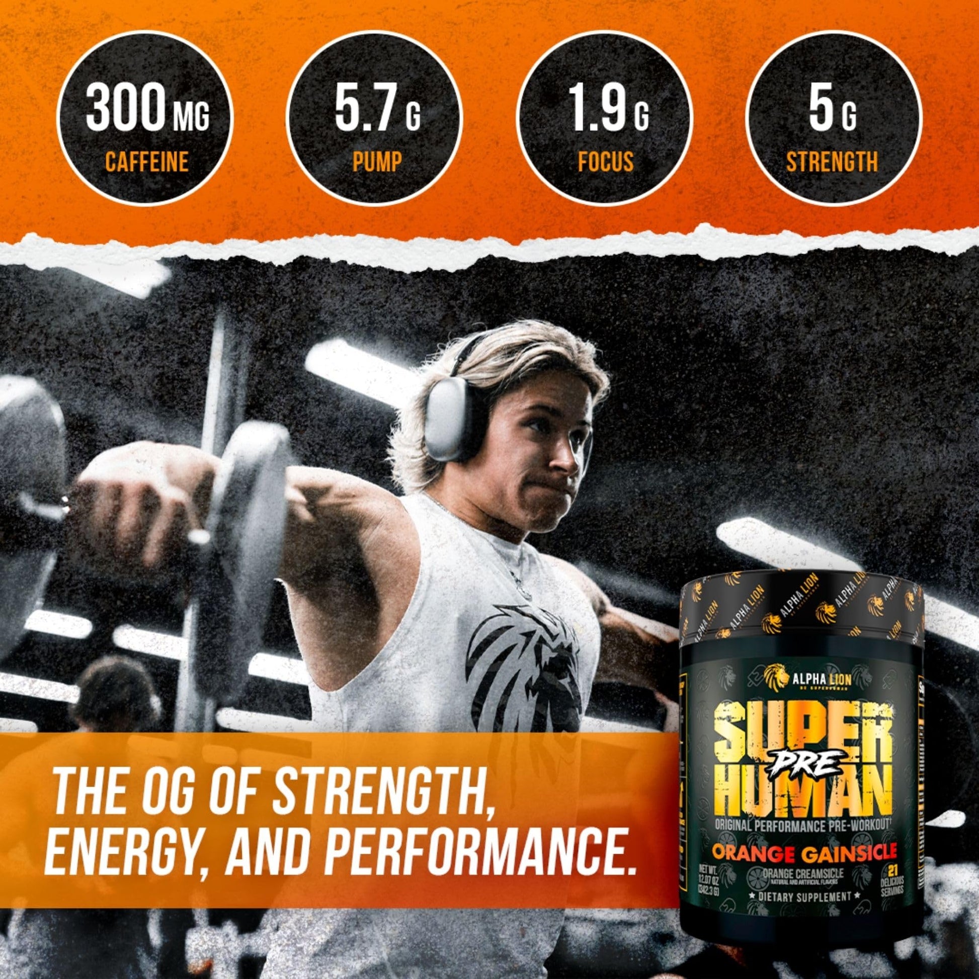 ALPHA LION Superhuman Pre Workout Powder, Beta Alanine, L-Taurine & Tri-Source ALPHA LION
