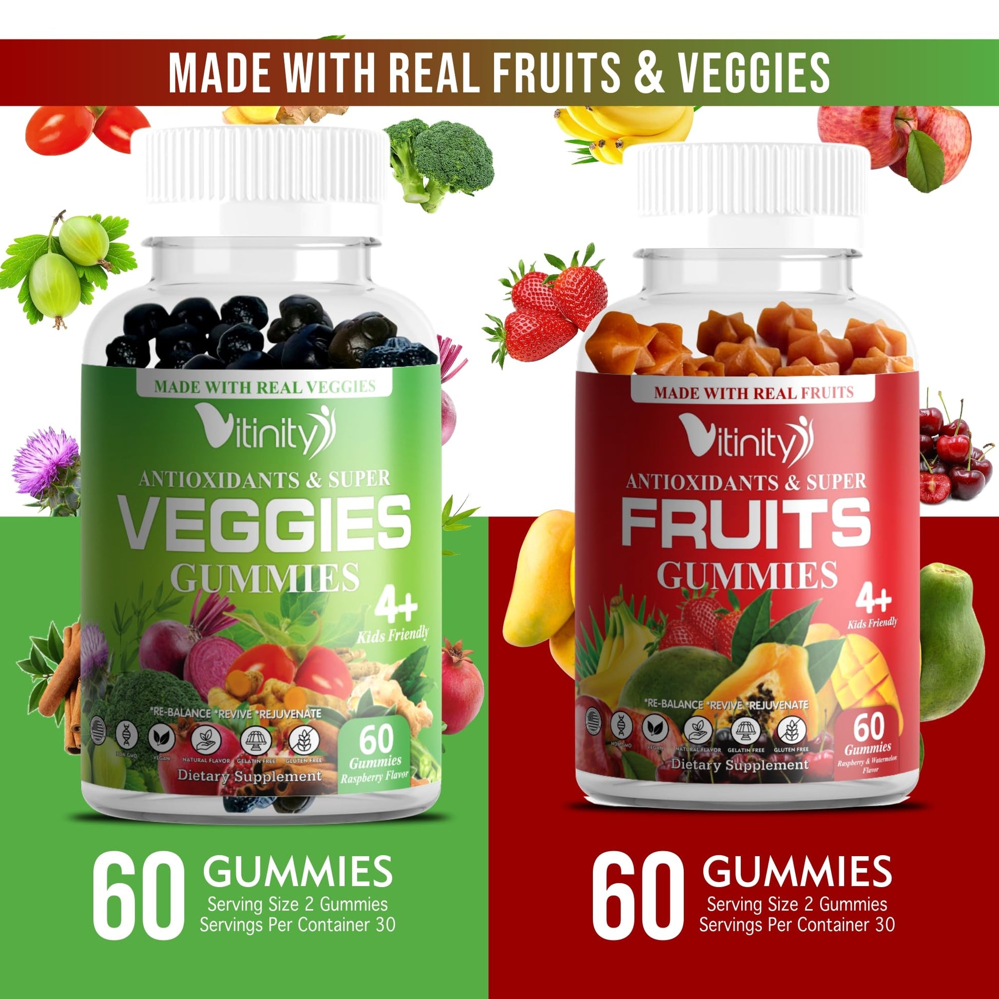 VITINITY Made with Real Fruit-Real Veggie Gummies-Superfood Vegetable Vitamin Sup VITINITY