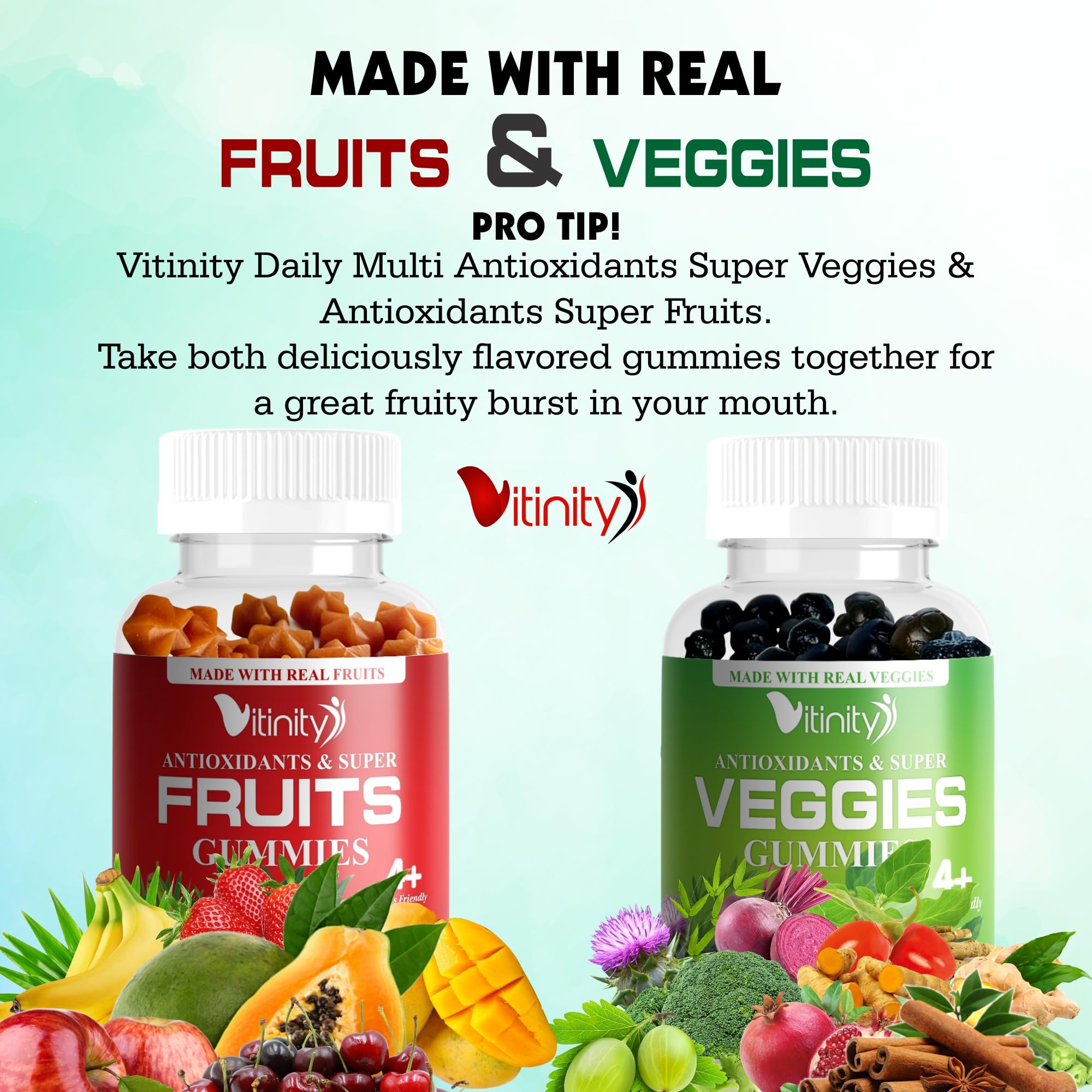 VITINITY Made with Real Fruit-Real Veggie Gummies-Superfood Vegetable Vitamin Sup VITINITY