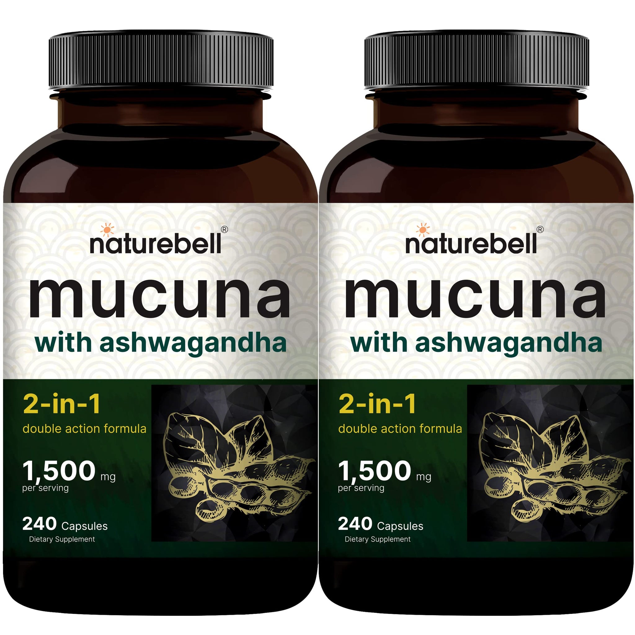 2 Pack NatureBell Mucuna Pruriens Capsules, 1500mg Per Serving, Made with Mucuna 