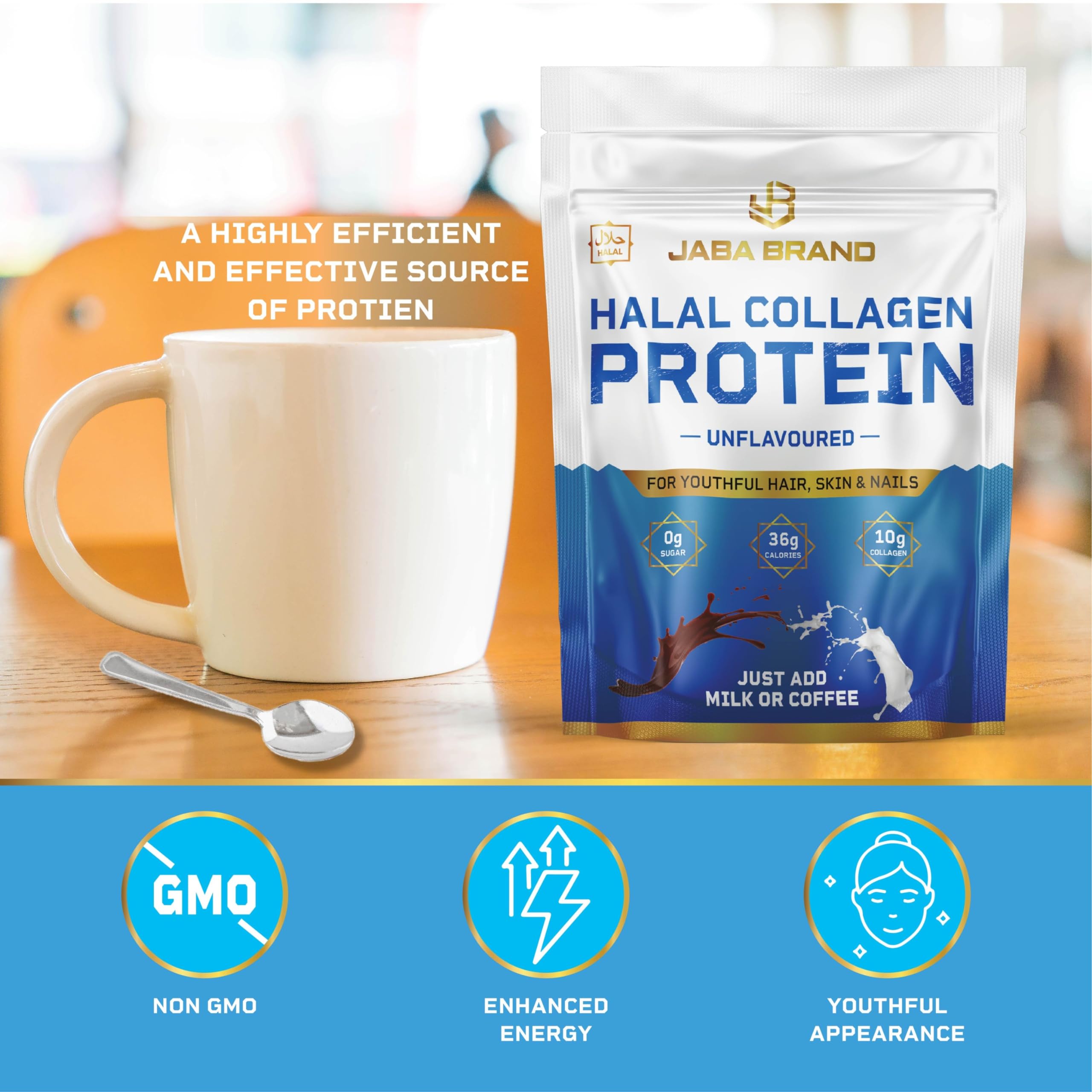 JABA BRAND - Halal Bovine Collagen Protein Powder for Hair, Nails, Joints and Skin JABA BRAND