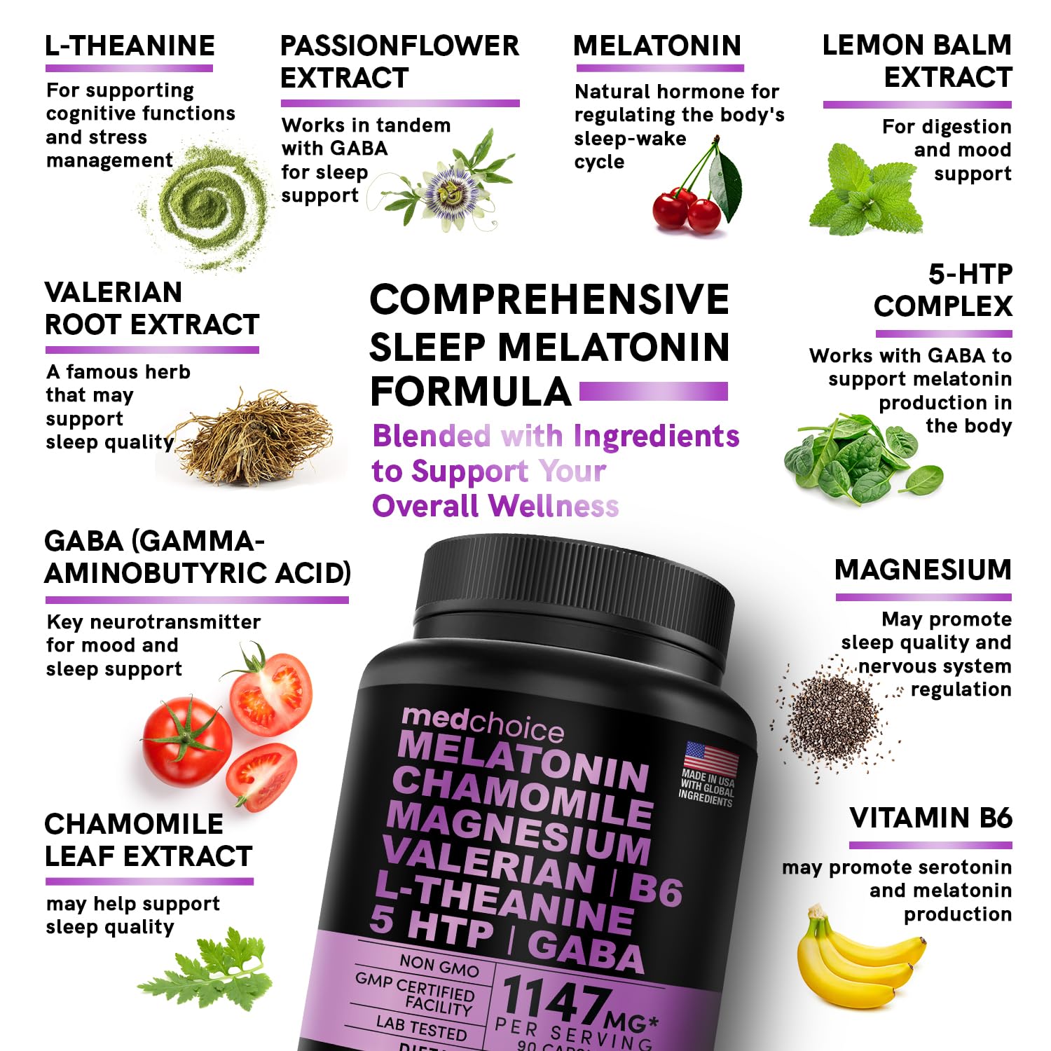10-in-1 Melatonin Capsules - Melatonin 5mg Natural Sleep Aid for Adults MEDCHOICE