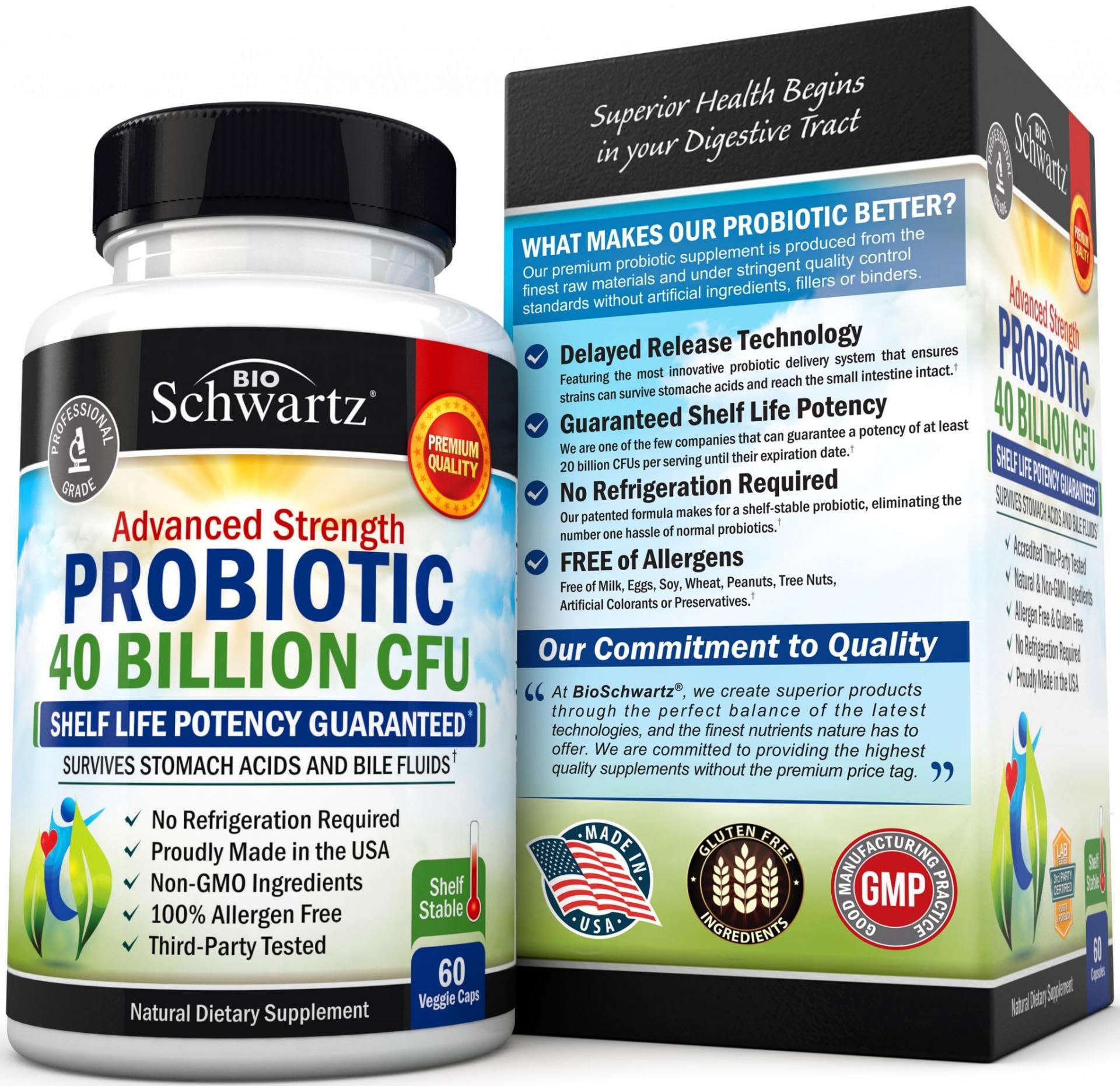Daily Probiotic Supplement with 40 Billion CFU - Gut Health Complex with Astragalus BioSchwartz