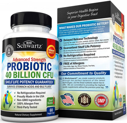 Daily Probiotic Supplement with 40 Billion CFU - Gut Health Complex with Astragalus BioSchwartz