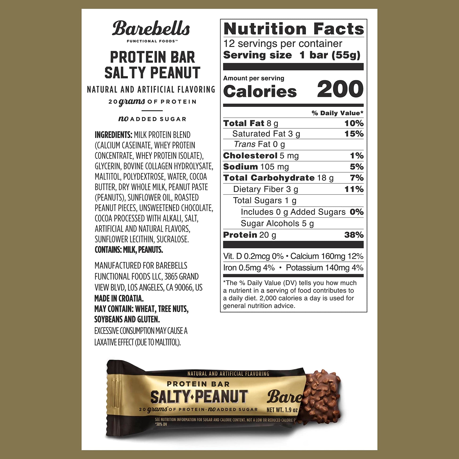 Barebells Salty Peanut Protein Bars, 12 Count - 20g Protein, 1g Sugar Snack Bars BAREBELLS