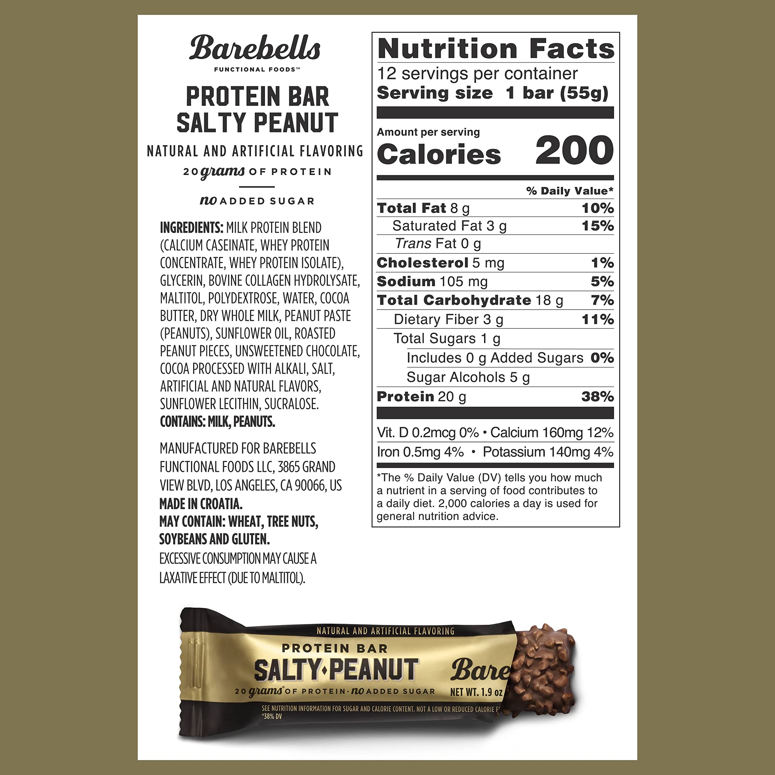 Barebells Salty Peanut Protein Bars, 12 Count - 20g Protein, 1g Sugar Snack Bars BAREBELLS