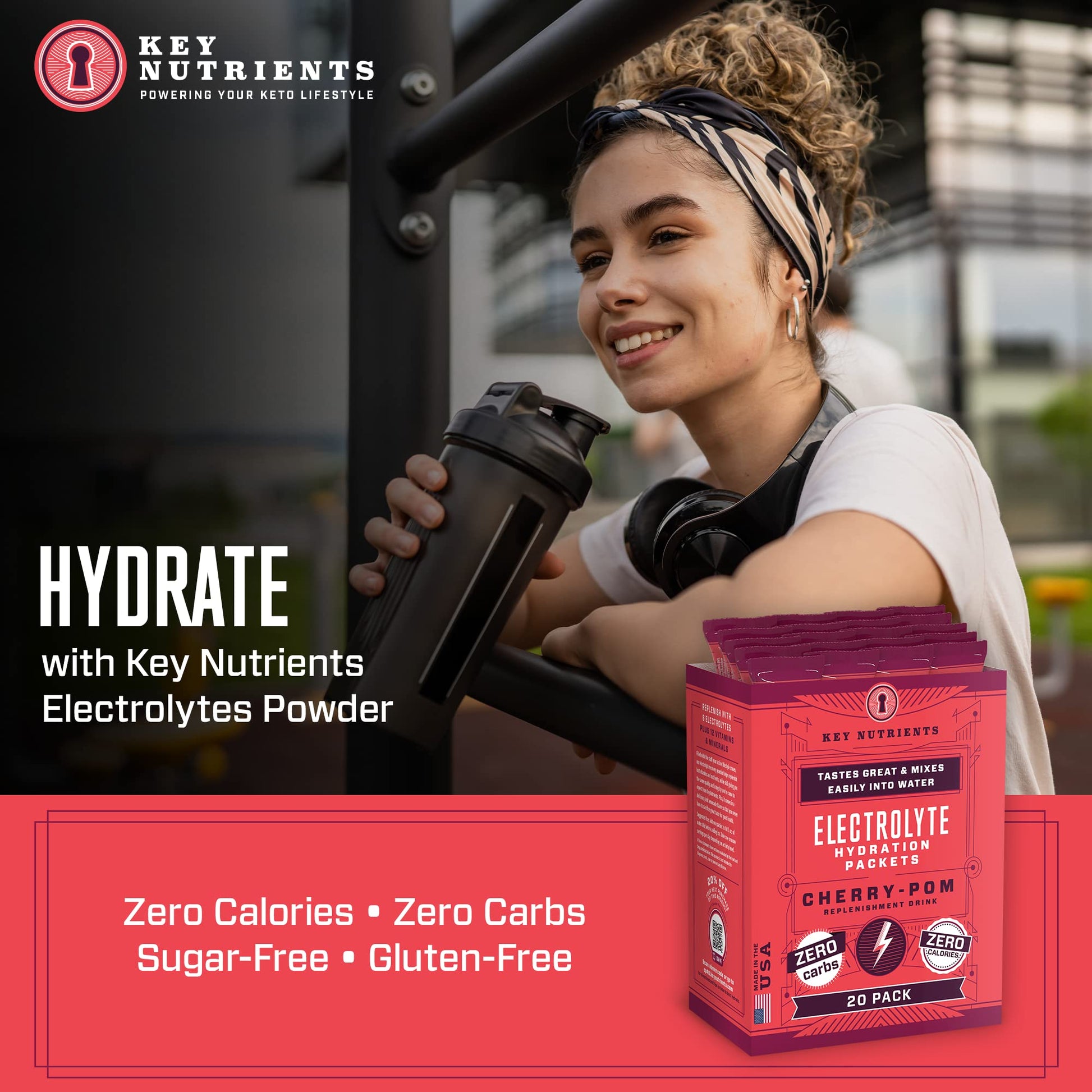 KEY NUTRIENTS Multivitamin Electrolytes Powder Packets - Sweet Cherry-Pom 20 Pack KEY NUTRIENTS