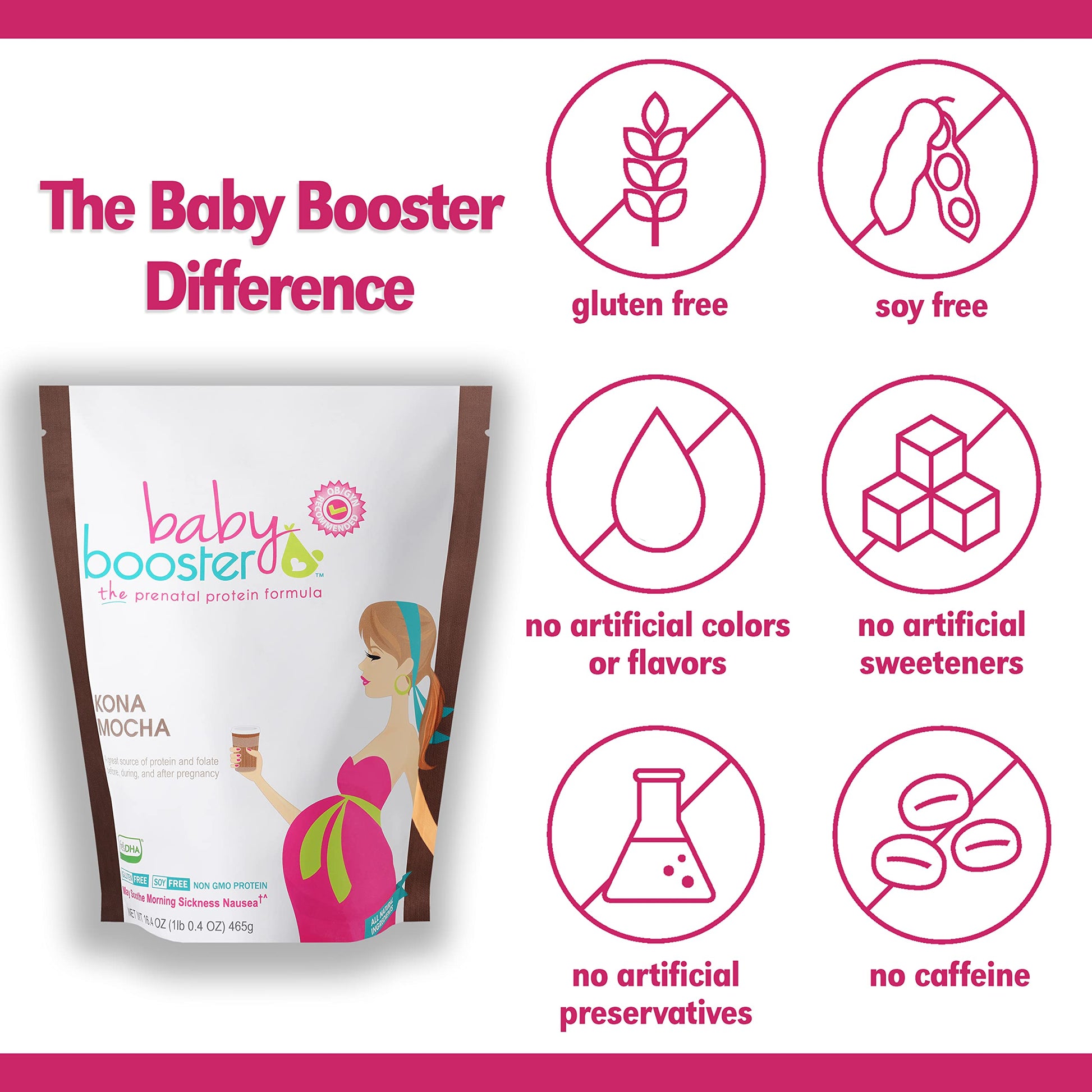 Baby Booster Prenatal Vitamin Supplement Shakes, Kona Mocha and Strawberry Baby Booster