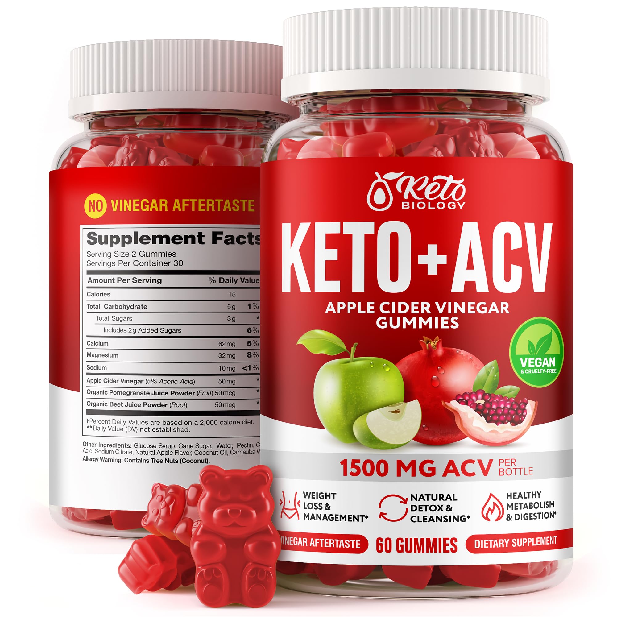 Keto ACV Gummies 1500 mg - ACV Keto Gummies for Weight Loss & Detox - Vegan Apple 