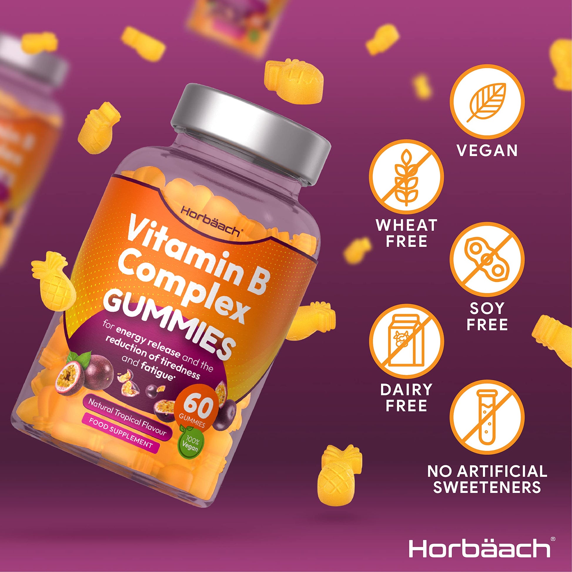 Vitamin B Complex Gummies | 60 Vegan Gummies - Tablet Alternative | High Strength B12 Horbäach