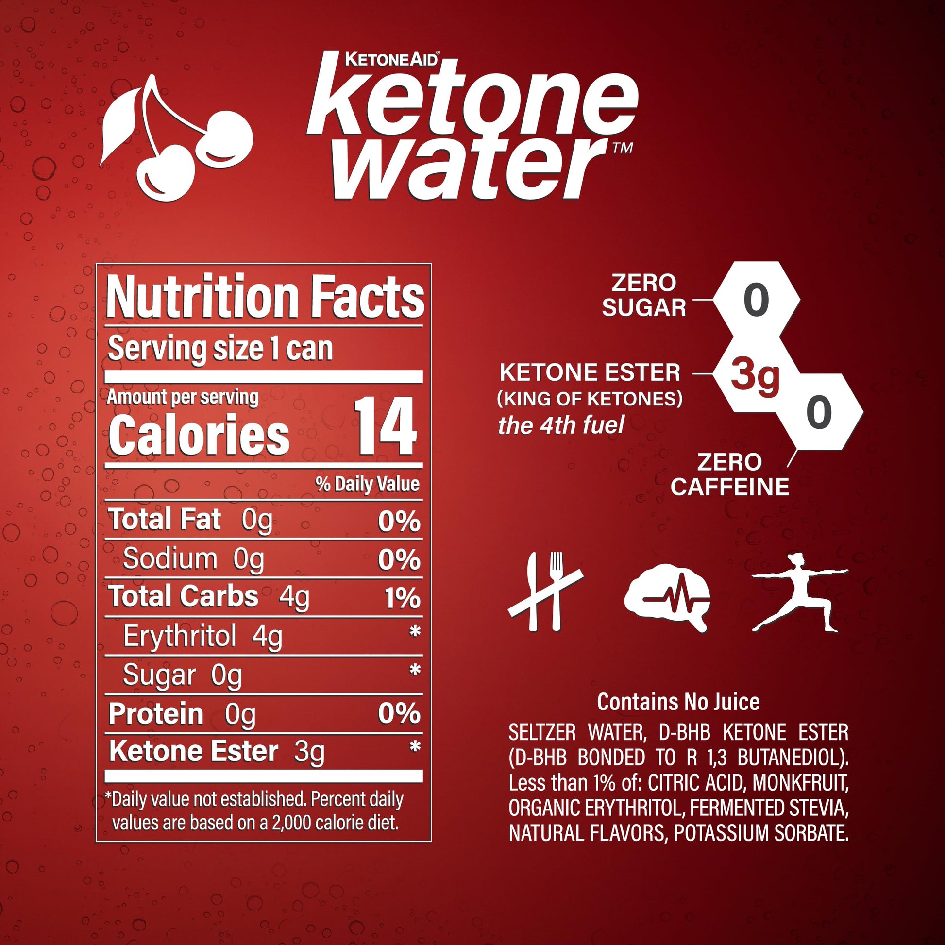 KetoneWater | Functional Sparkling Water w/Ketone Ester (3 Grams) | Black Cherry Flavor KetoneAid