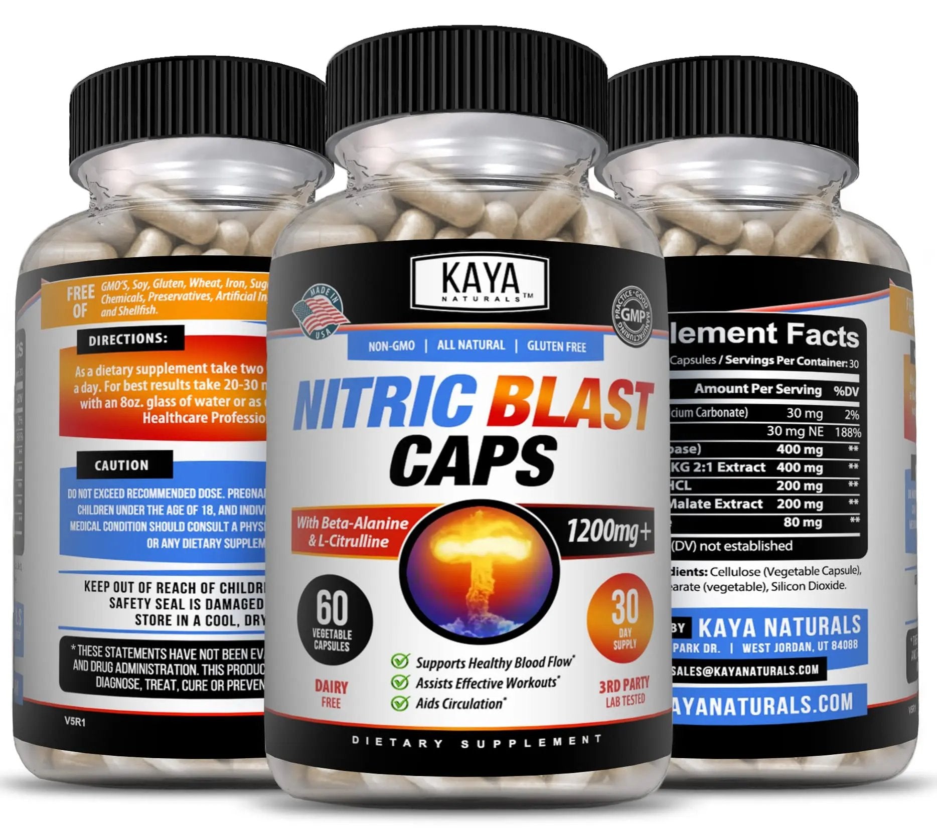 Kaya Naturals - Nitric Blast Potent All-Natural Herbal Supplement for Maximum Health Benefits | Pre-Workout | Increased Energy | Improved Nighttime Performance | - 60 Capsules